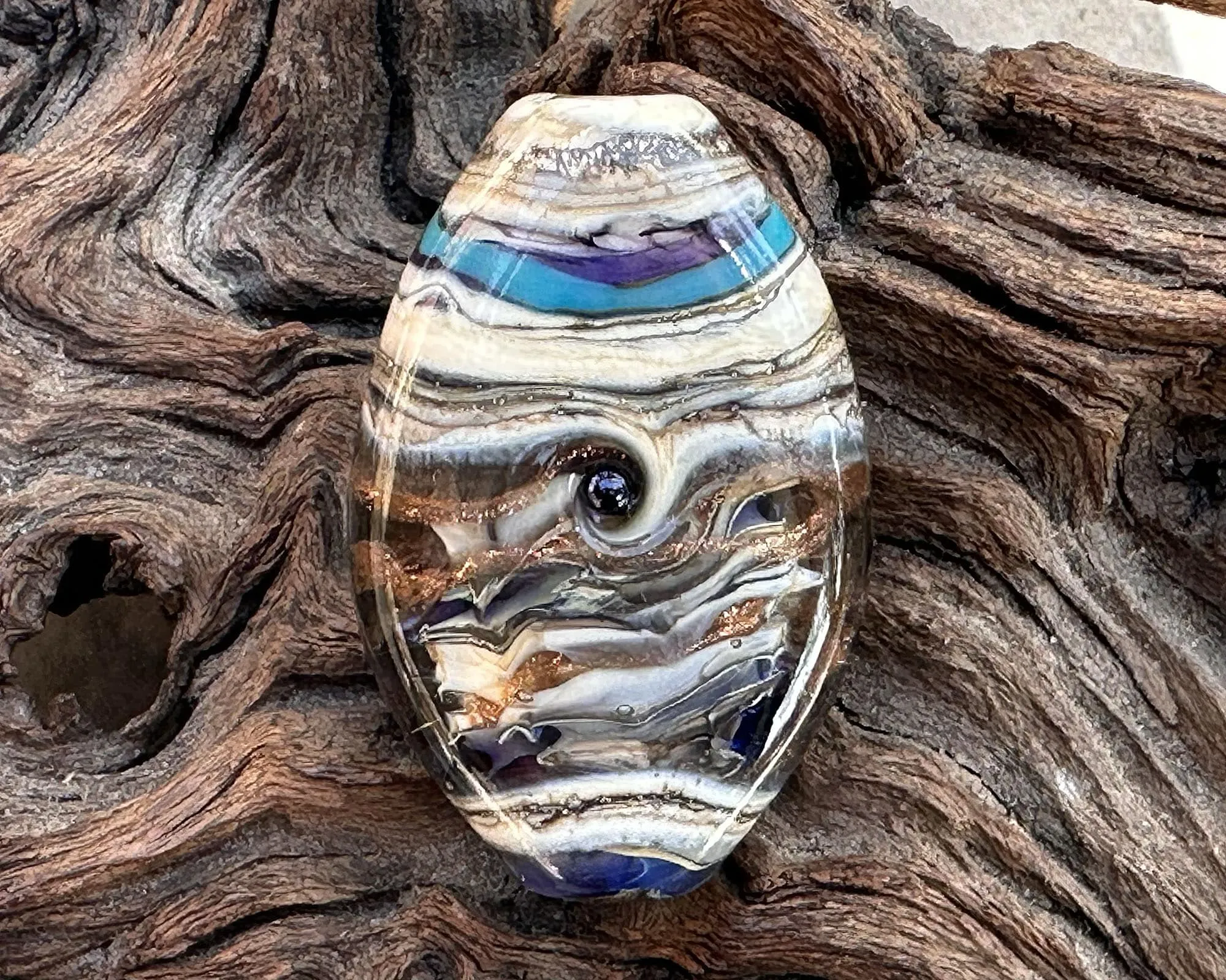 Blue Organic Lampwork Focal Bead SRA