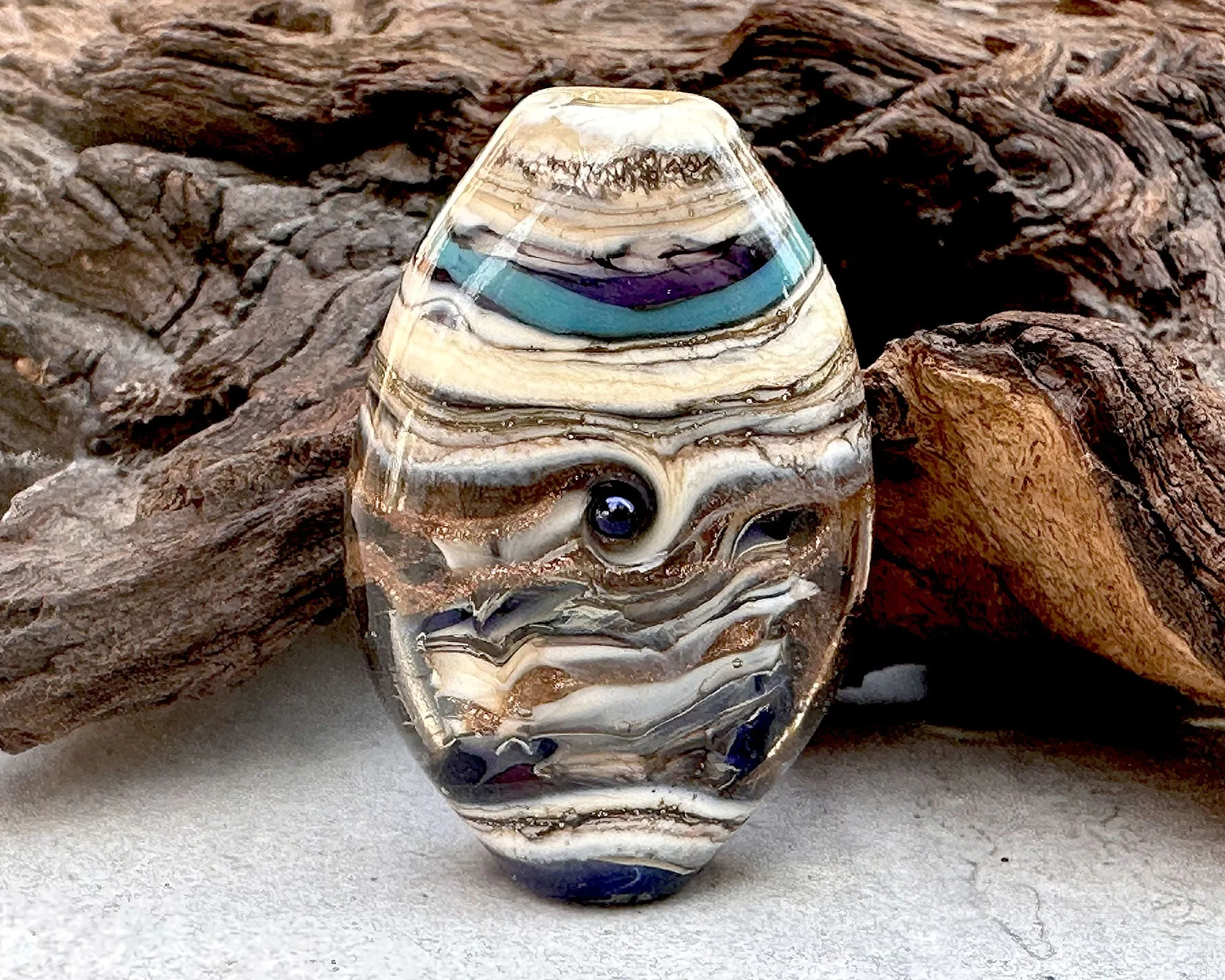 Blue Organic Lampwork Focal Bead SRA