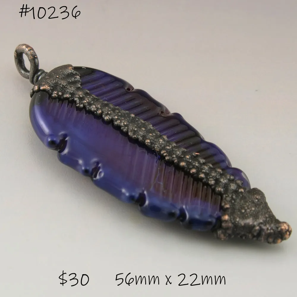 Blue Purple Luster Feather Focal with Copper Electroforming