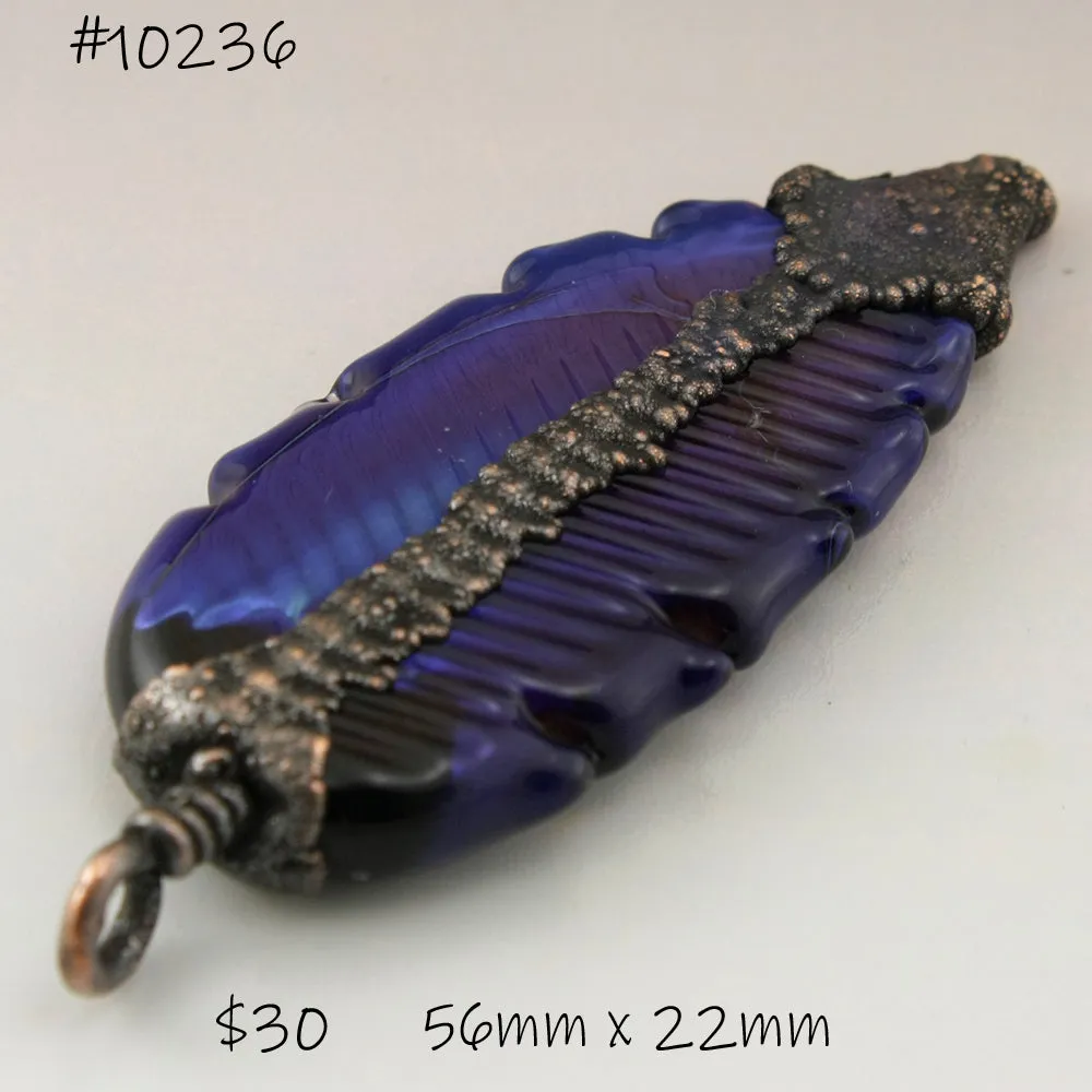 Blue Purple Luster Feather Focal with Copper Electroforming