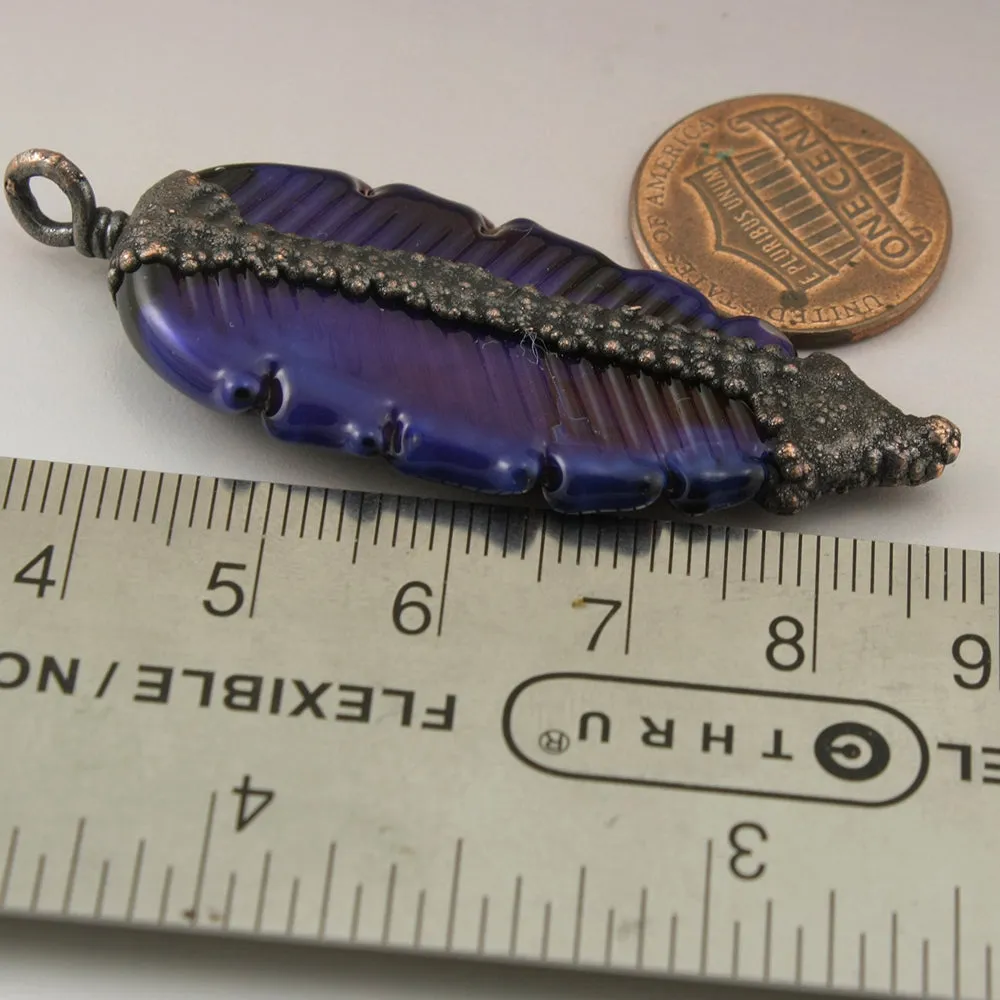 Blue Purple Luster Feather Focal with Copper Electroforming