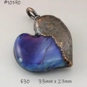 Blue Purple Luster Heart Focal with Copper Electroforming