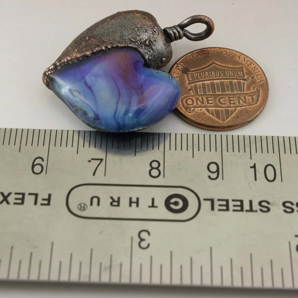 Blue Purple Luster Heart Focal with Copper Electroforming