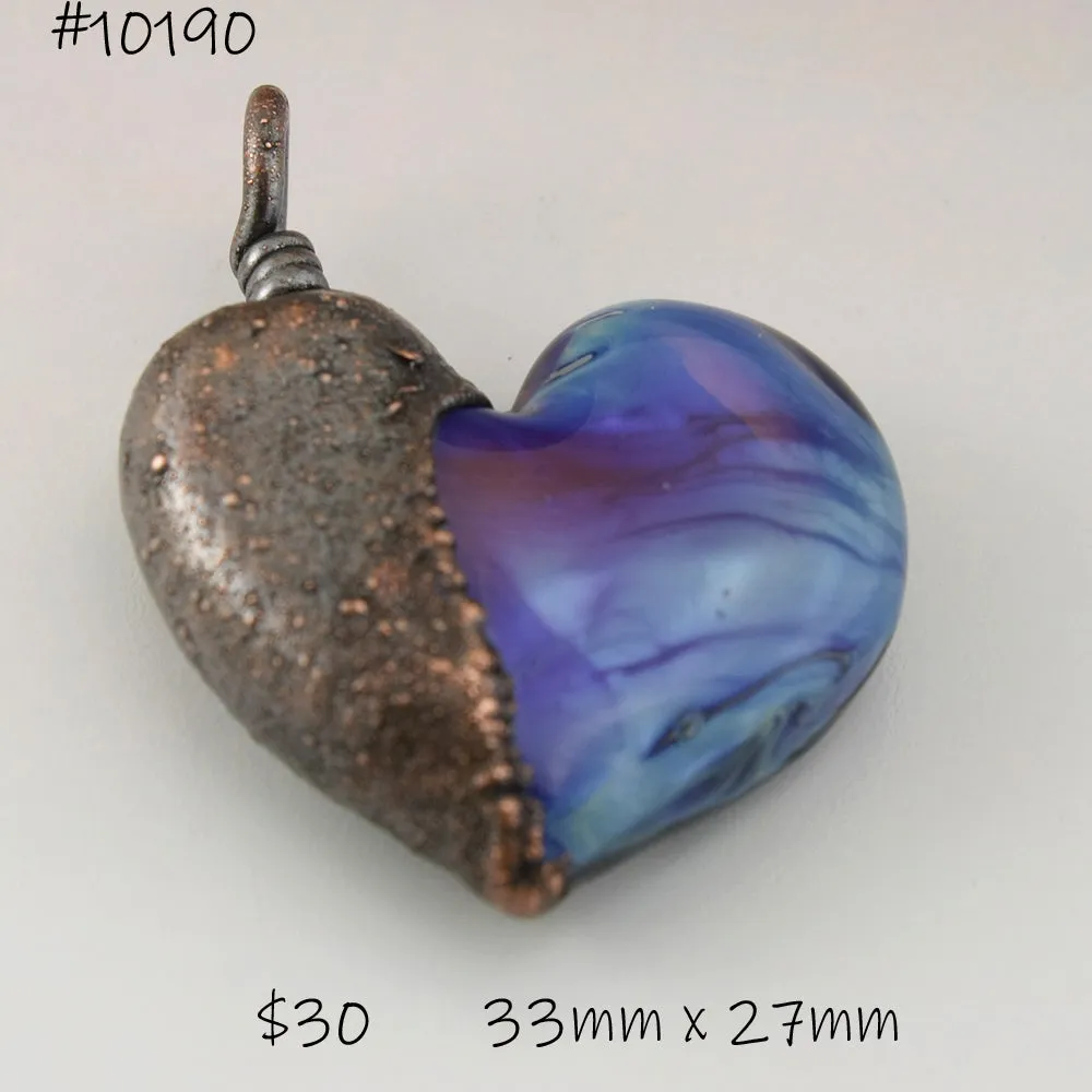 Blue Purple Luster Heart Focal with Copper Electroforming