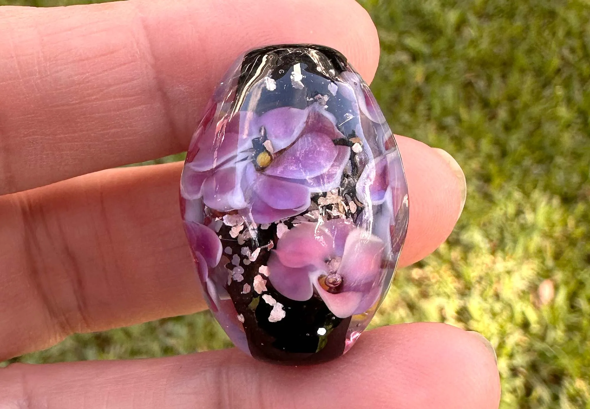 Blushing Blooms Pink Floral Lampwork Focal Bead SRA