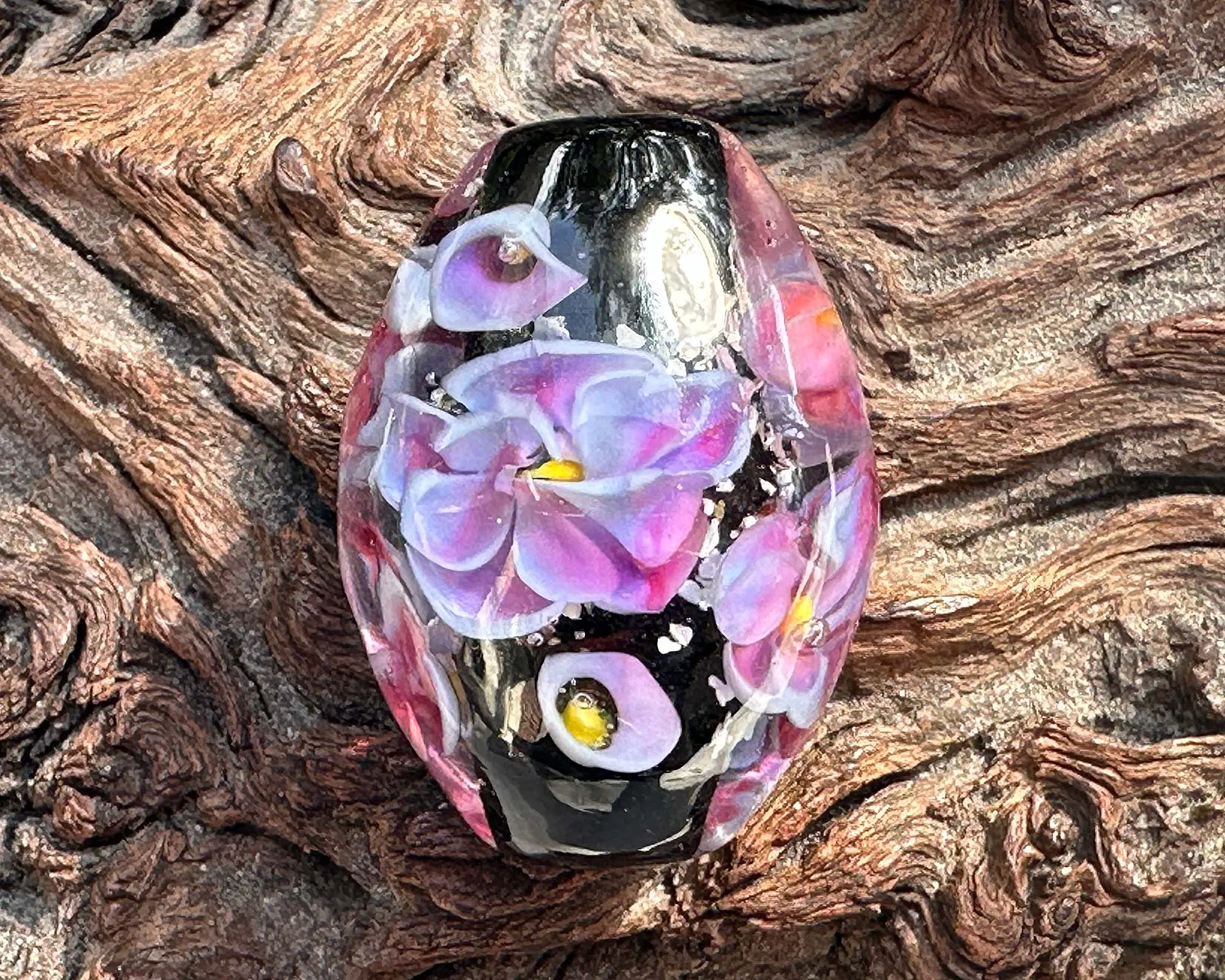 Blushing Blooms Pink Floral Lampwork Focal Bead SRA