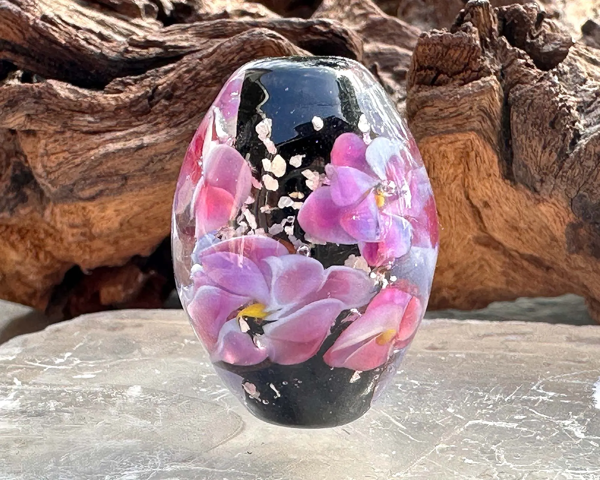 Blushing Blooms Pink Floral Lampwork Focal Bead SRA