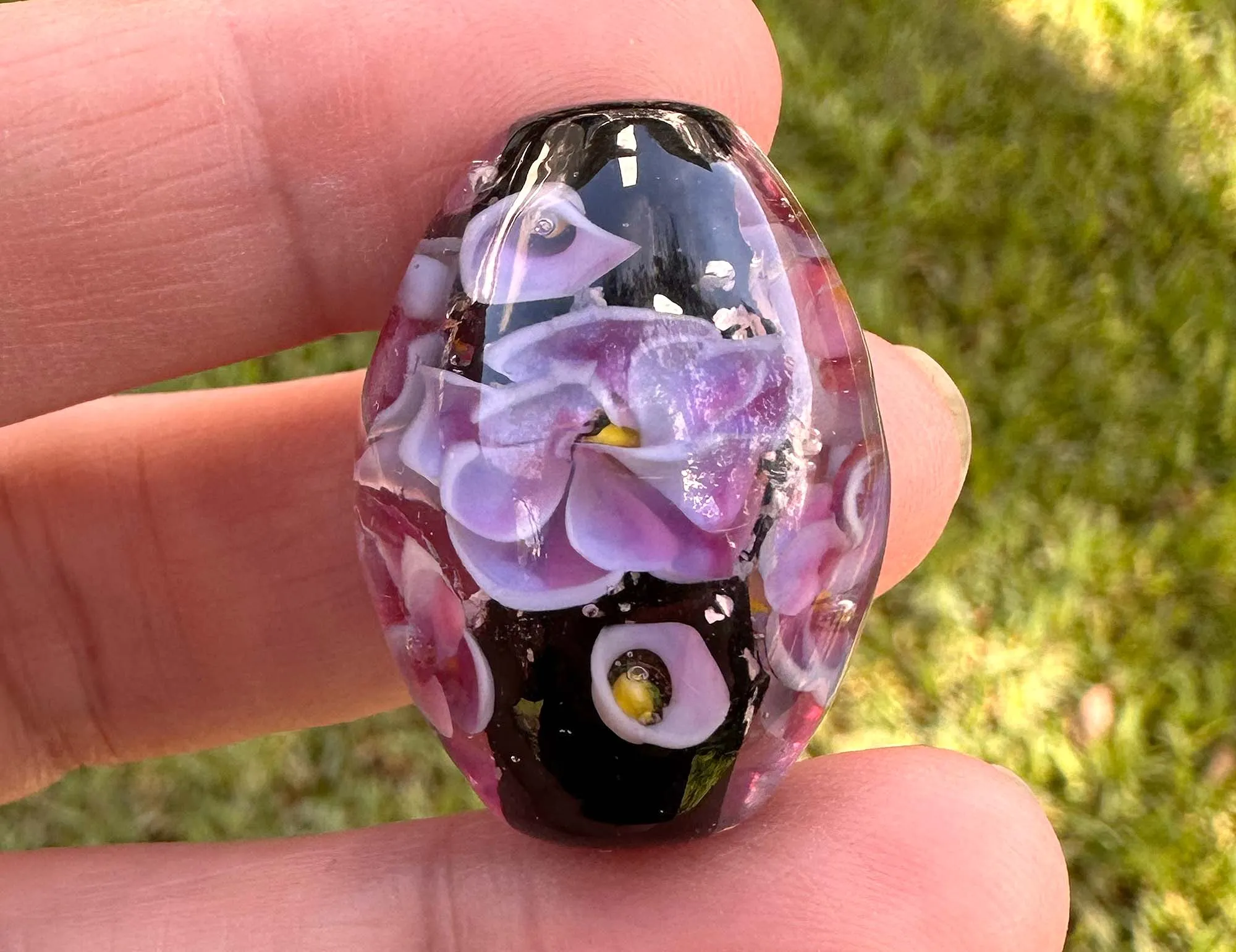 Blushing Blooms Pink Floral Lampwork Focal Bead SRA