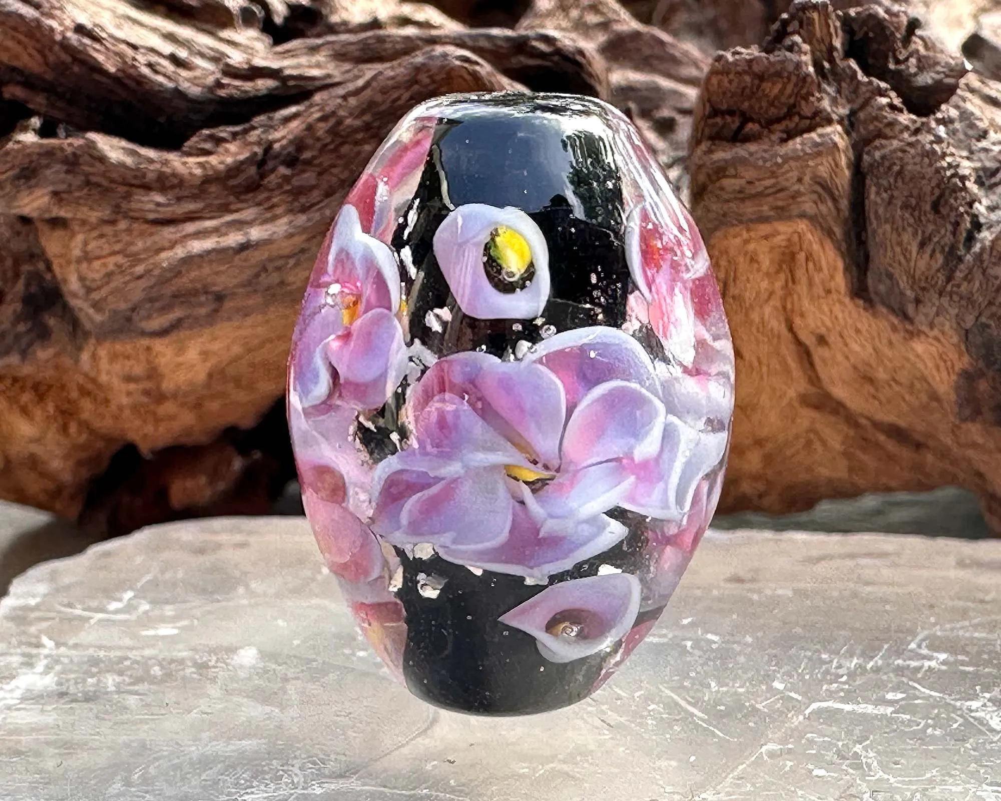 Blushing Blooms Pink Floral Lampwork Focal Bead SRA