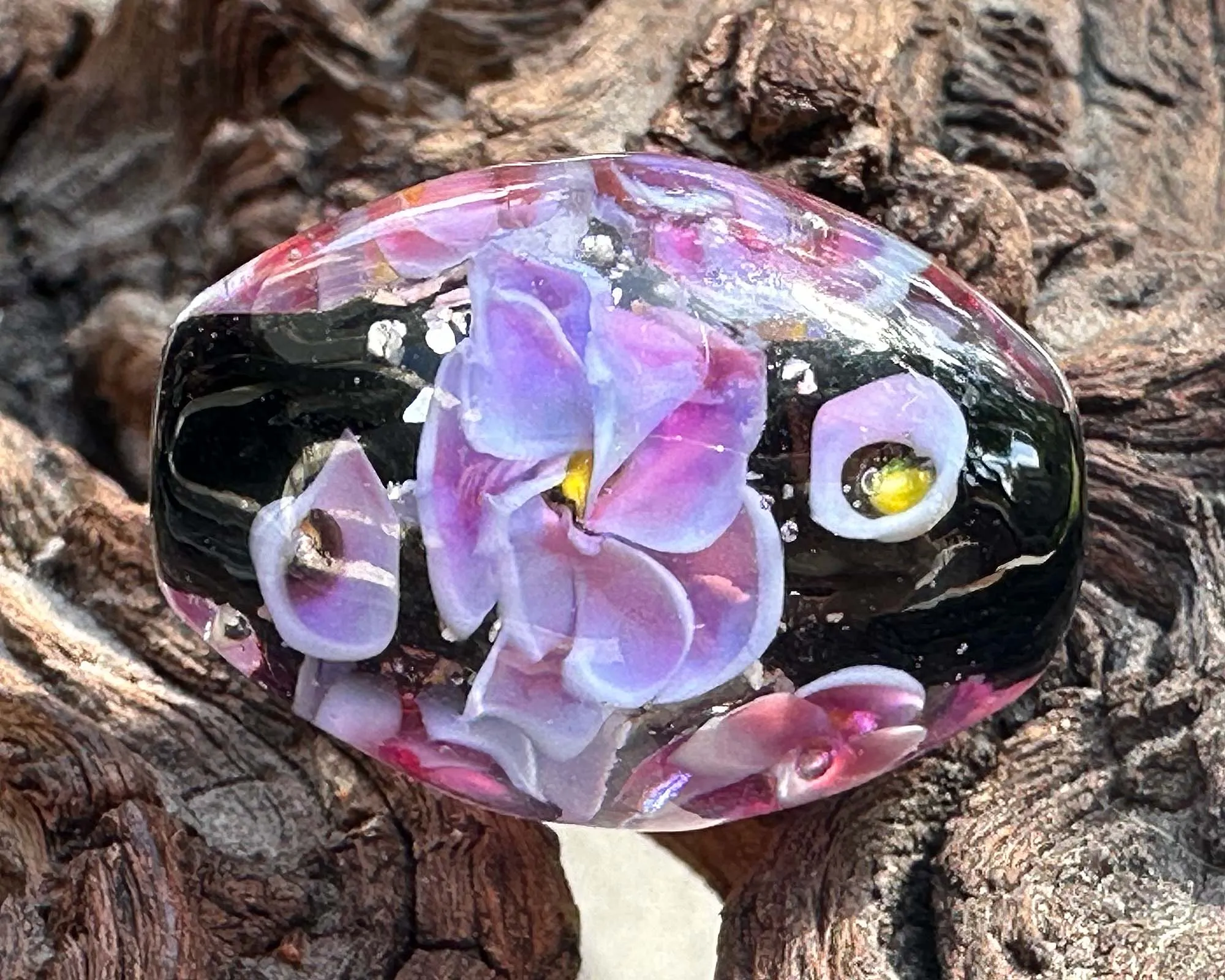 Blushing Blooms Pink Floral Lampwork Focal Bead SRA