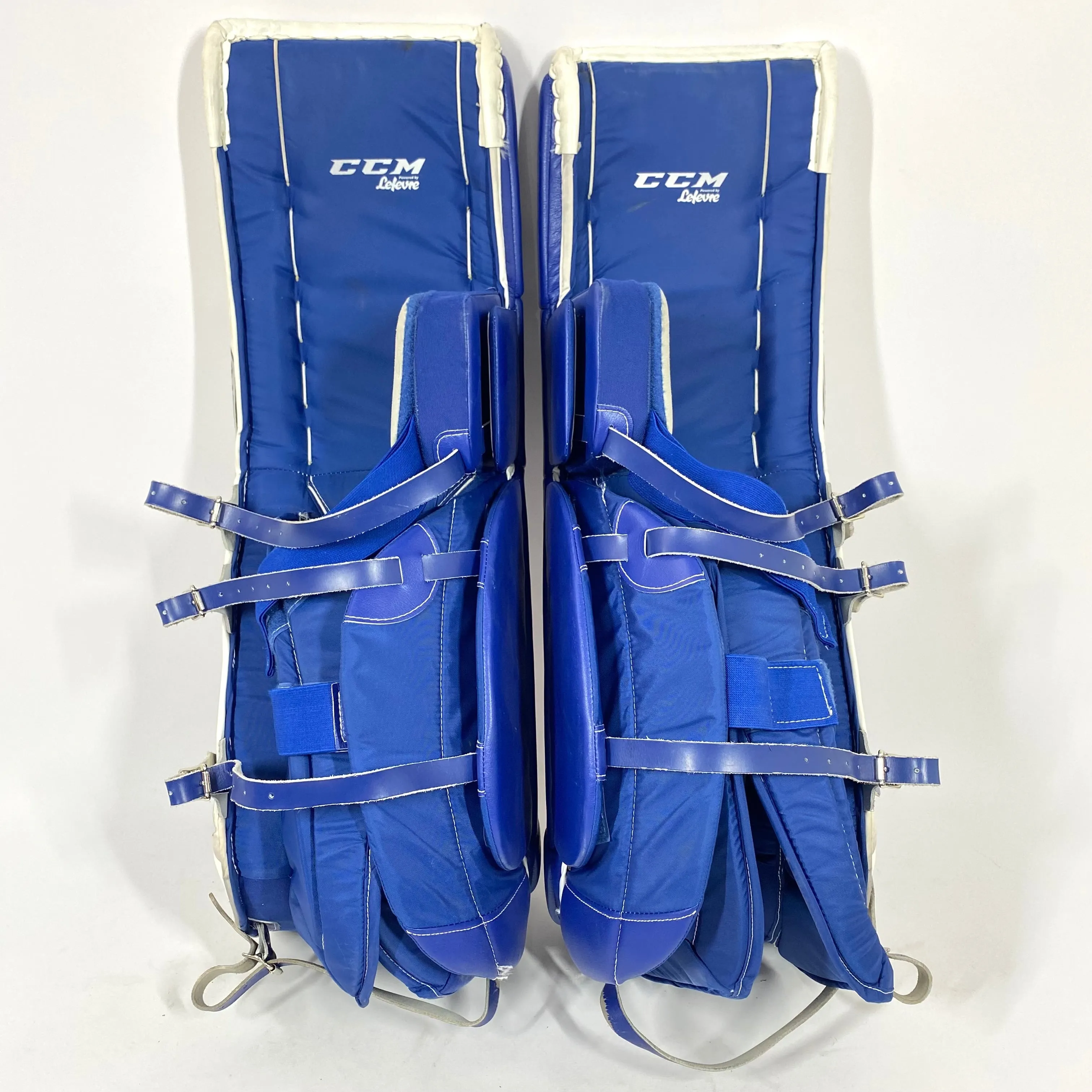 CCM Extreme Flex III - Used NCAA Pro Stock Senior Goalie Pads (White/Blue/Red)