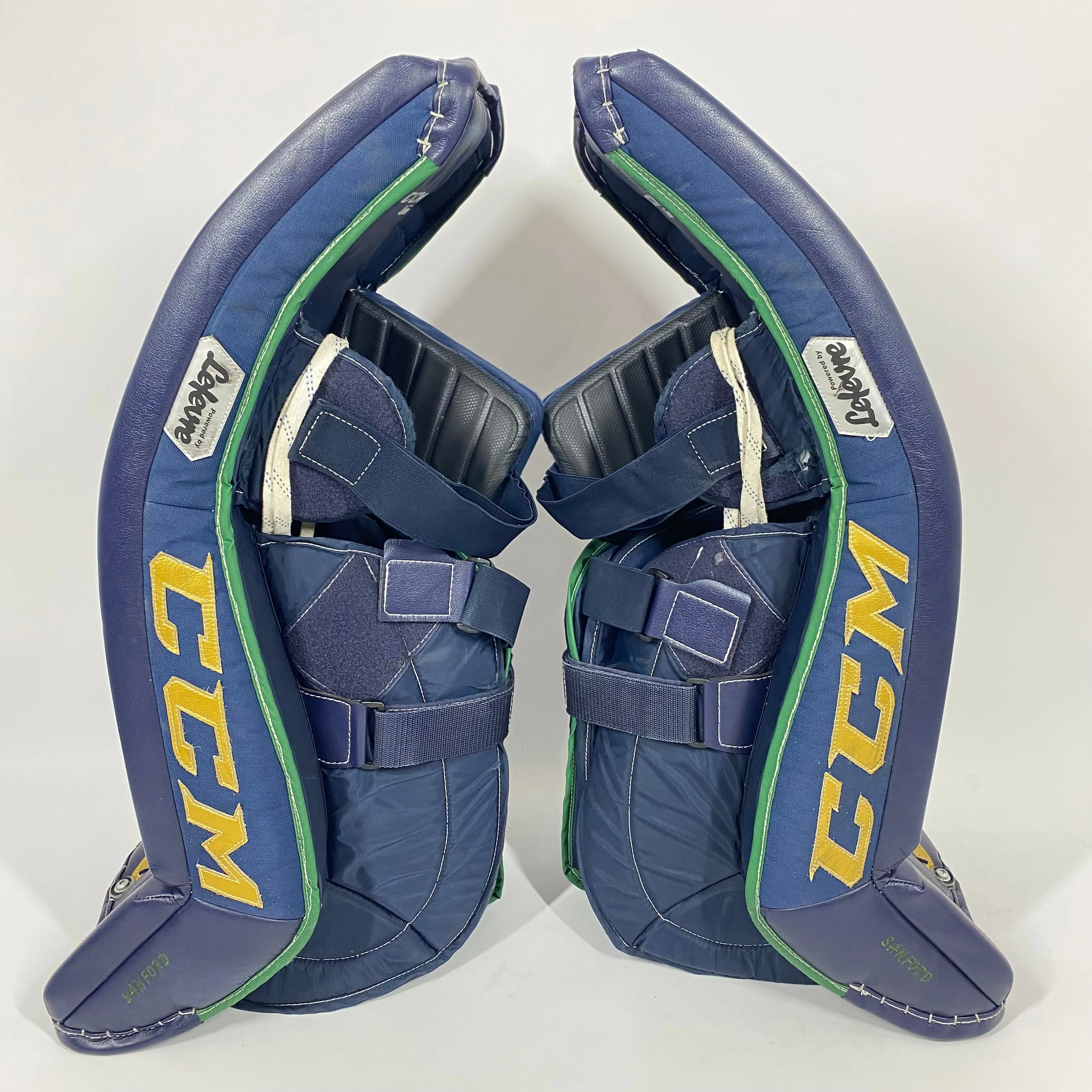 CCM Premier II - Used Pro Stock Senior Goalie Pads (Navy/Gold)