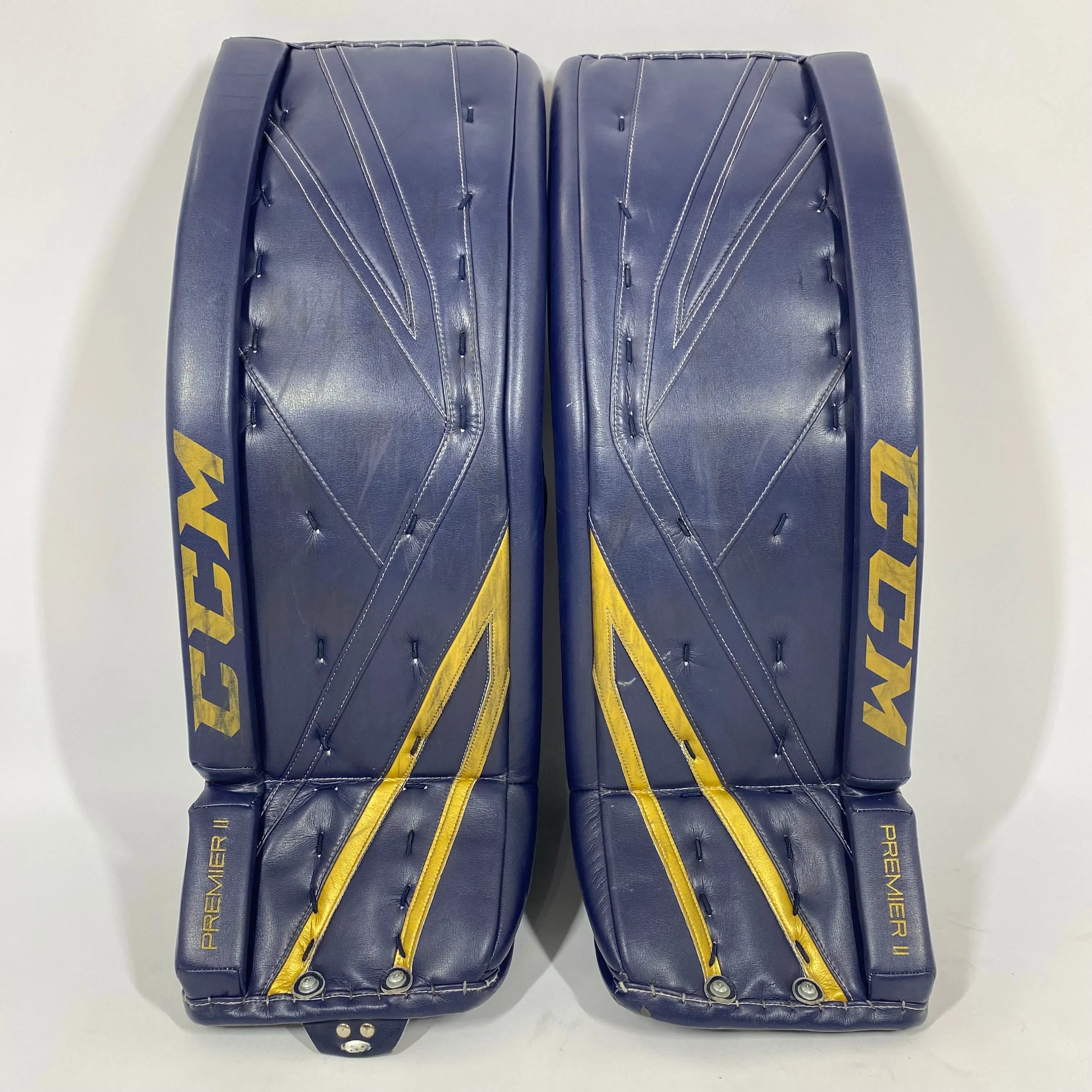 CCM Premier II - Used Pro Stock Senior Goalie Pads (Navy/Gold)