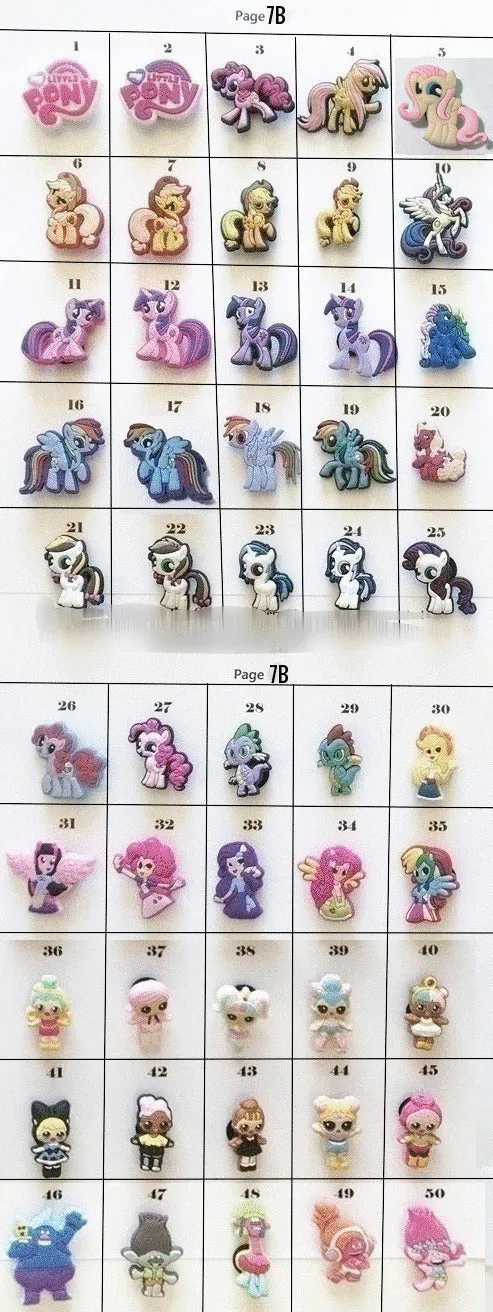 Clearance Shoe charms cartoon and movie themed, random, pony, lol, trolls, more