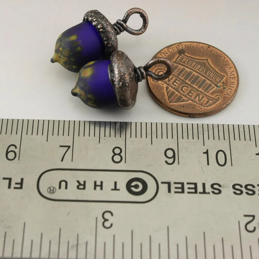 Cobalt Blue Etched Raku Acorns with Copper Electroforming