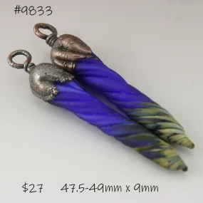 Cobalt Blue Raku Unicorn Horns with Copper Electroforming