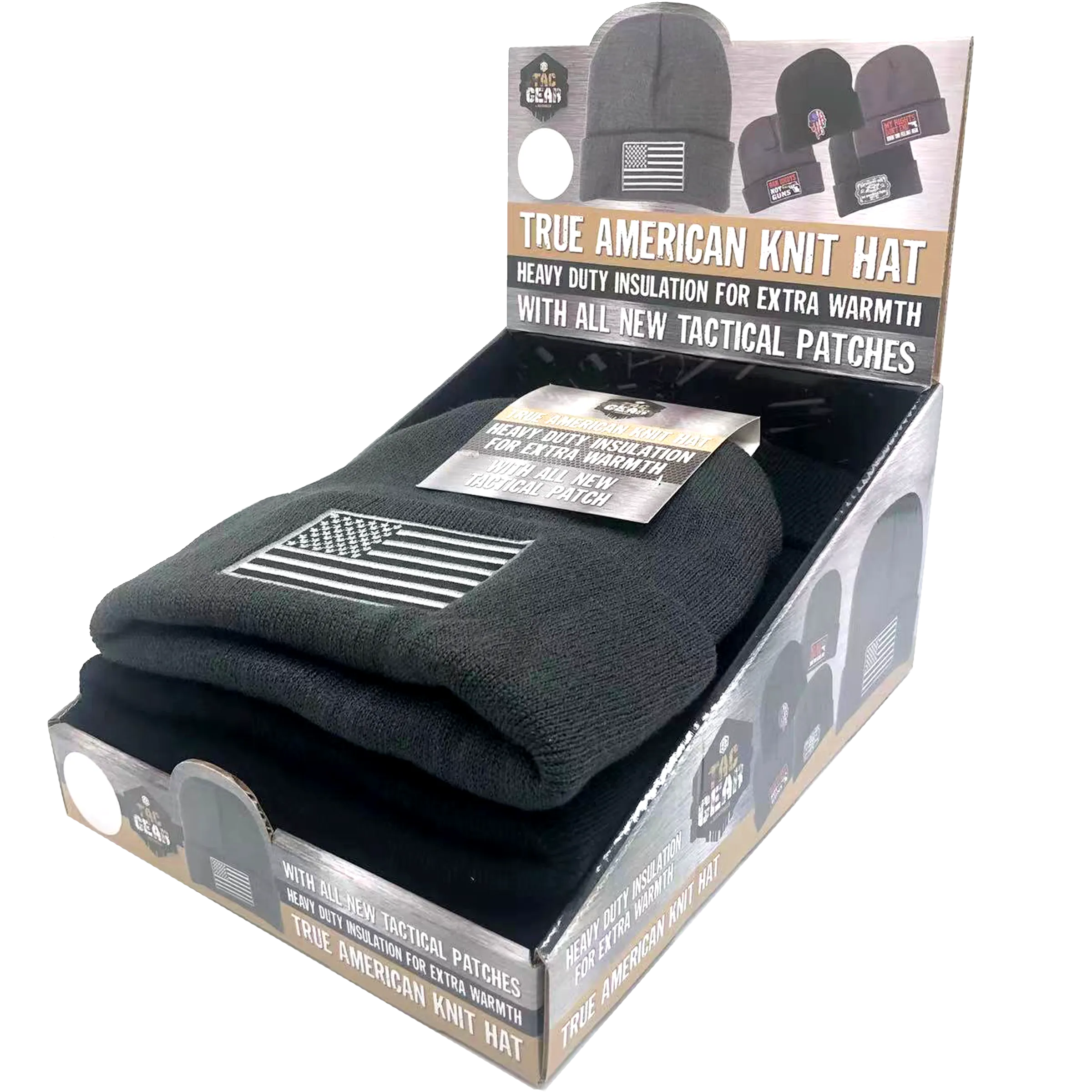 Cuffed Knit Hat Beanie with Tac Gear Patch - 6 Pieces Per Retail Ready Display 23504