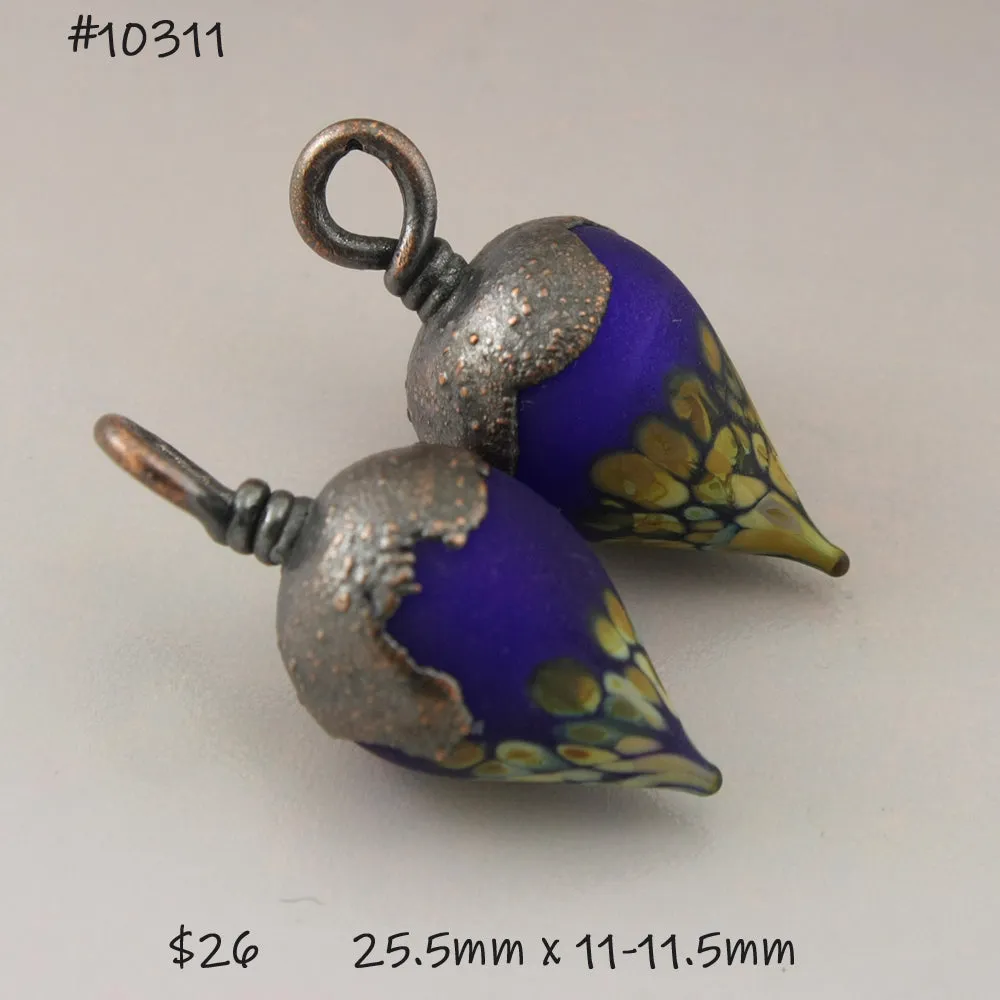 Dark Blue Etched Raku Drops with Copper Electroforming