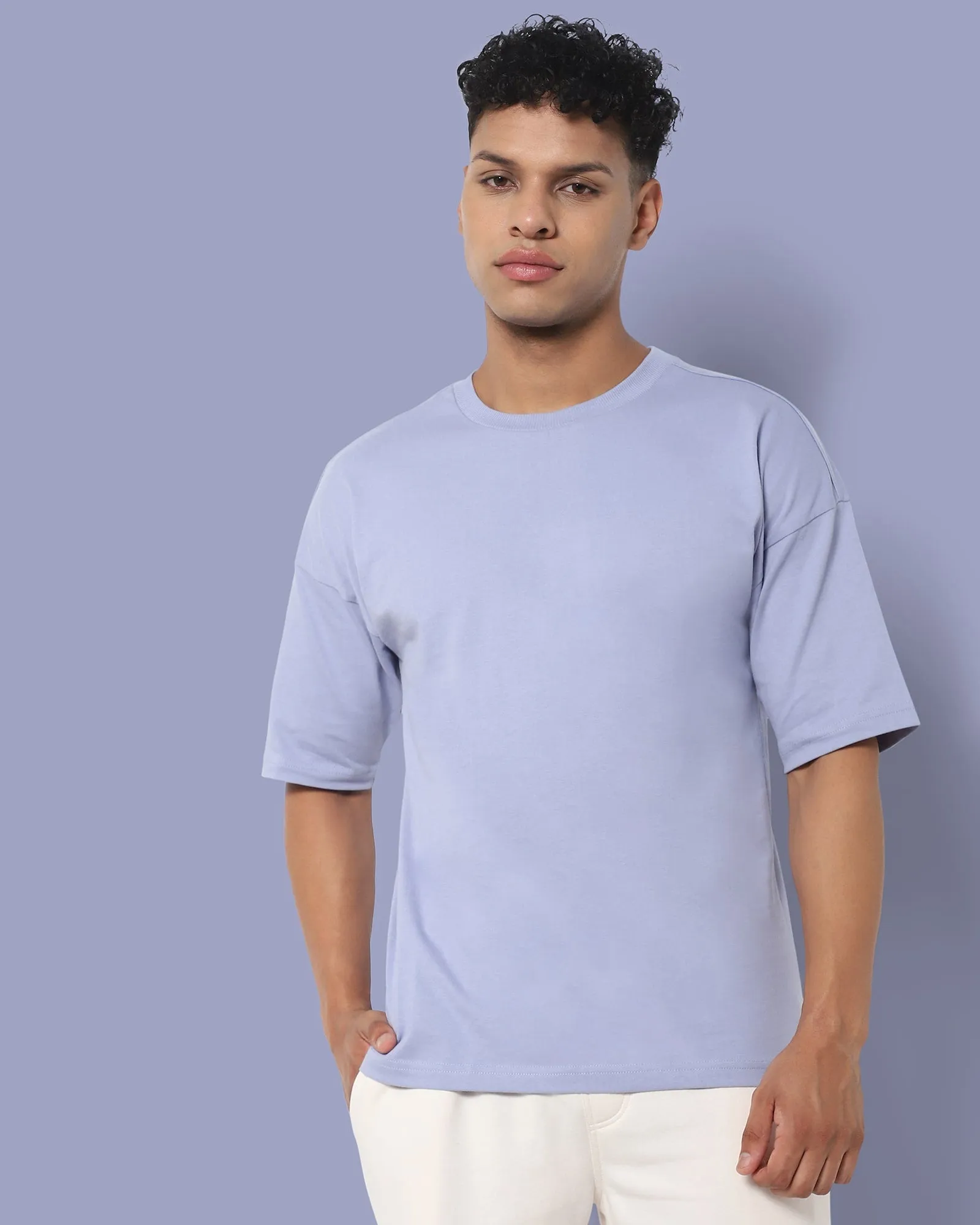 Drop Shoulder HW Crew Tee: Periwinkle