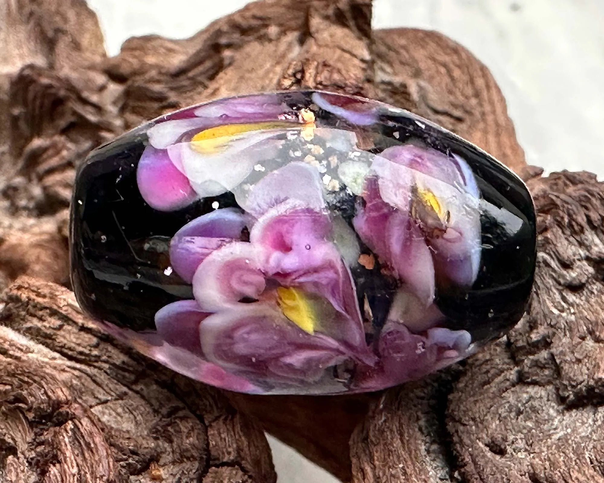 Elegant Pink Floral Lampwork Focal Bead SRA