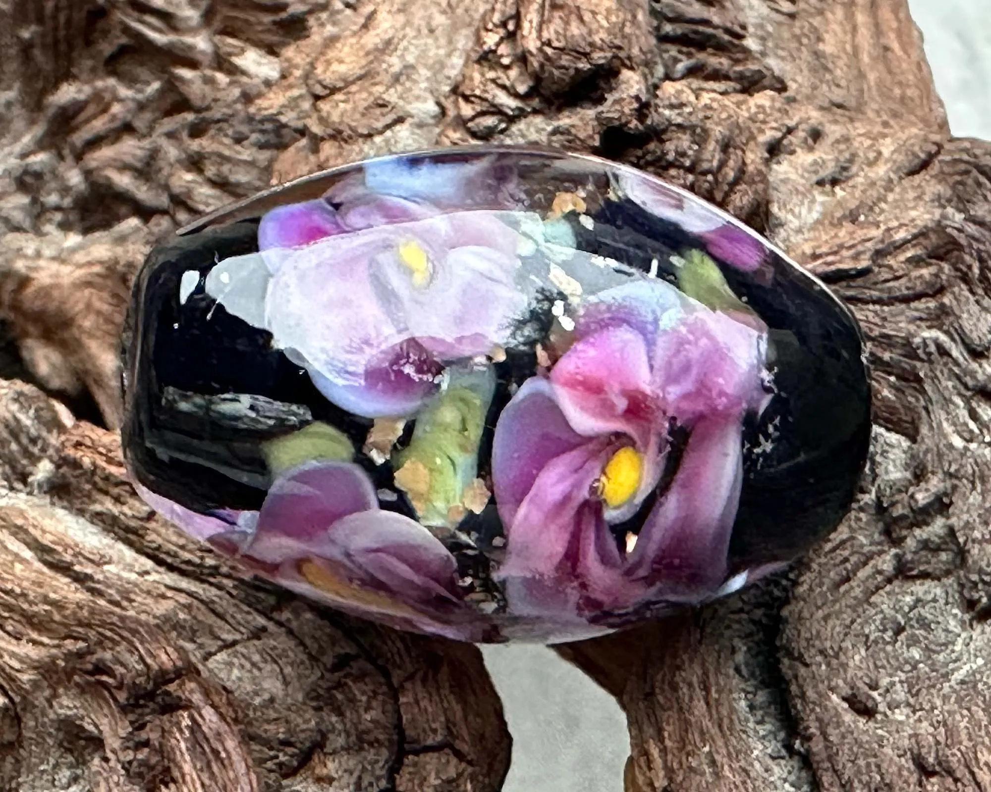 Elegant Pink Floral Lampwork Focal Bead SRA