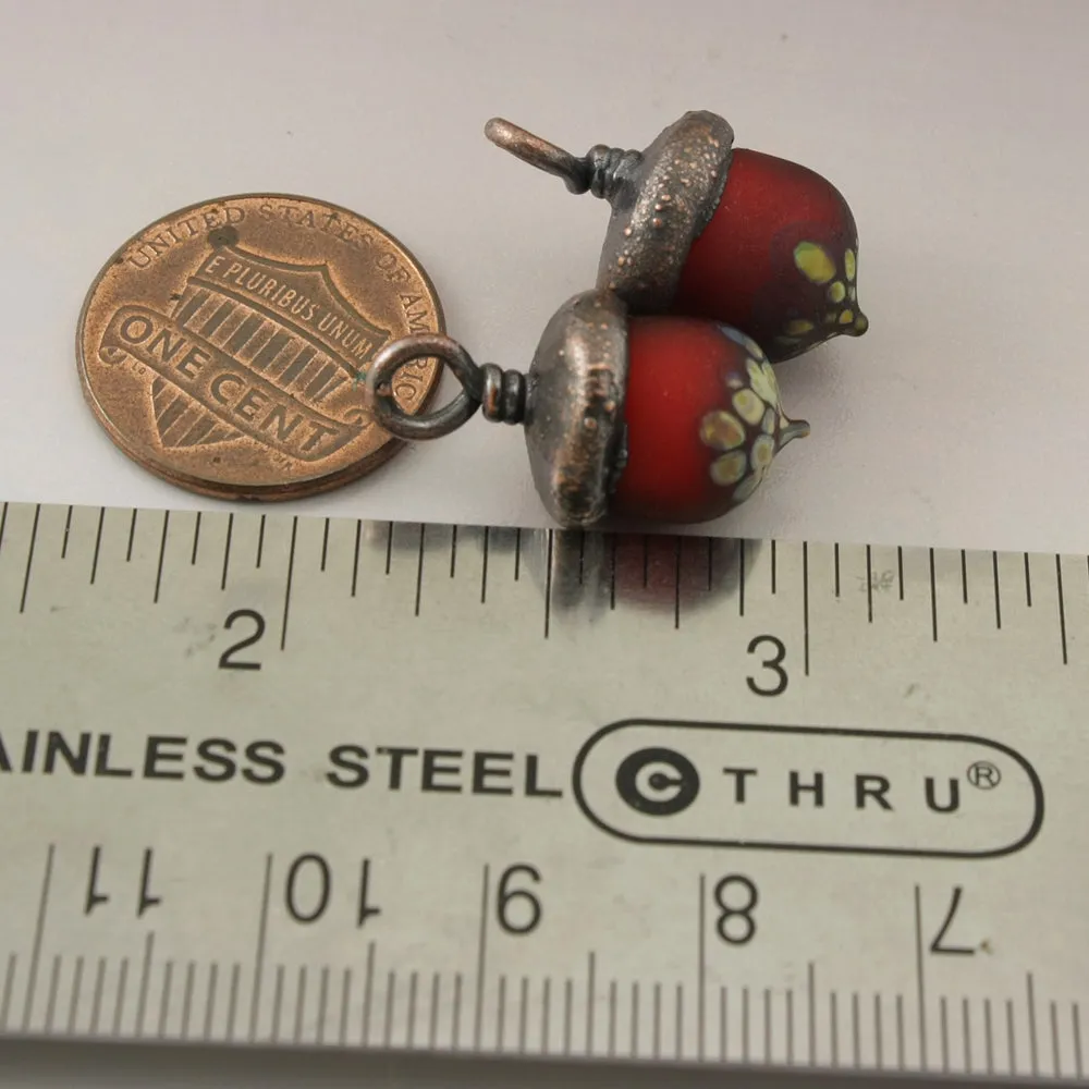 Etched Red Acorns with Raku and Copper Electroforming