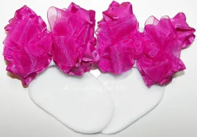 Fuchsia Pink Organza Ruffle Bow Socks