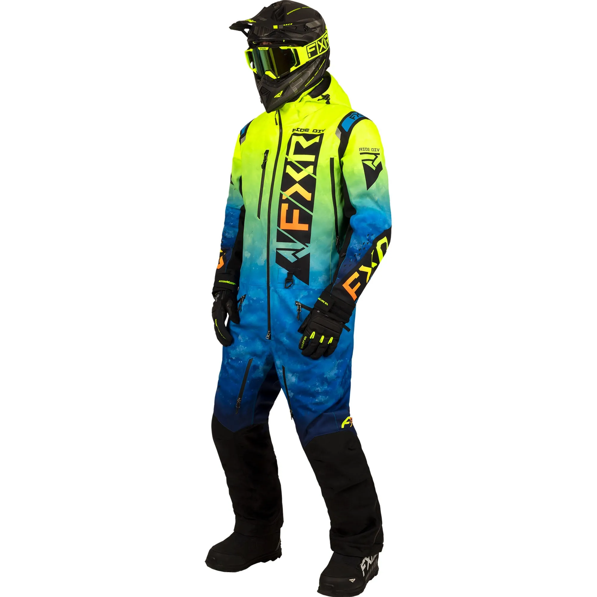 FXR  Mens Helium Lite Snowmobile Monosuit Uninsulated Blue-HiVis Fade Inferno