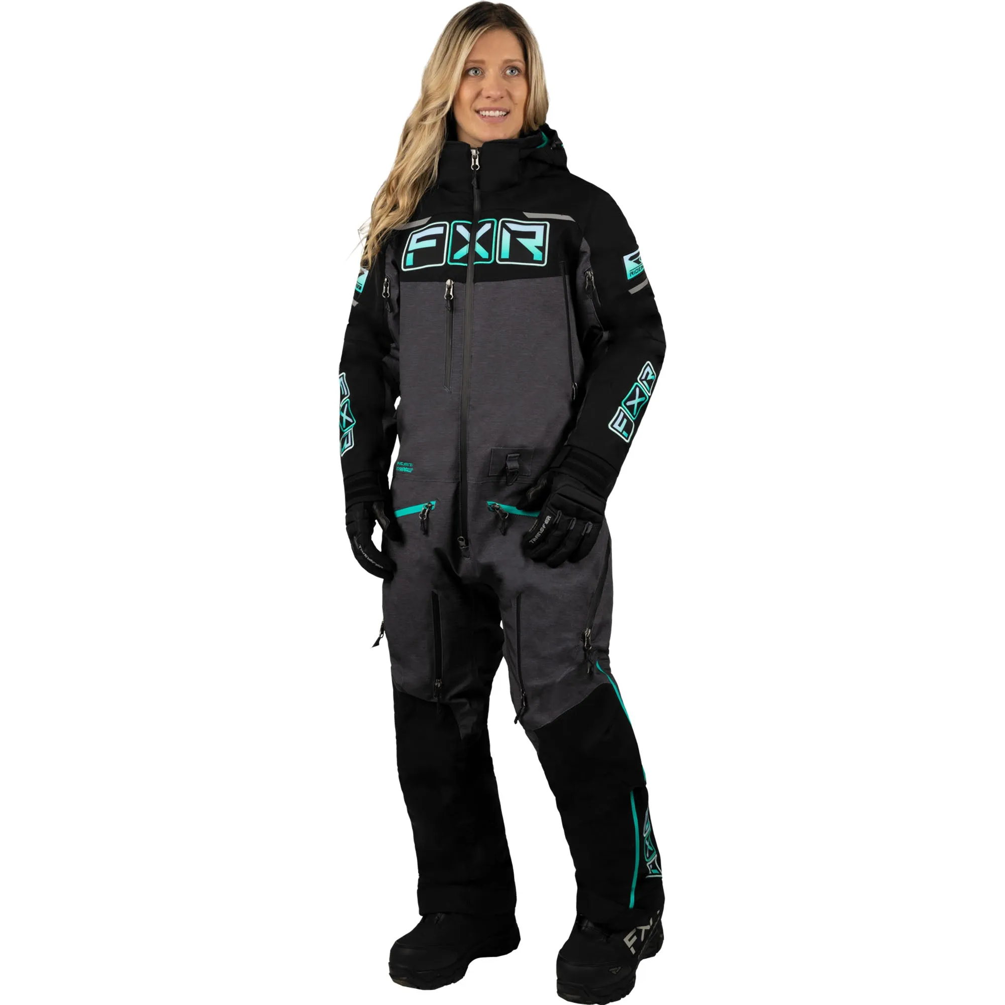 FXR Womens Maverick Lite Snowmobile Monosuit Md Grey Heather/Mint Fade