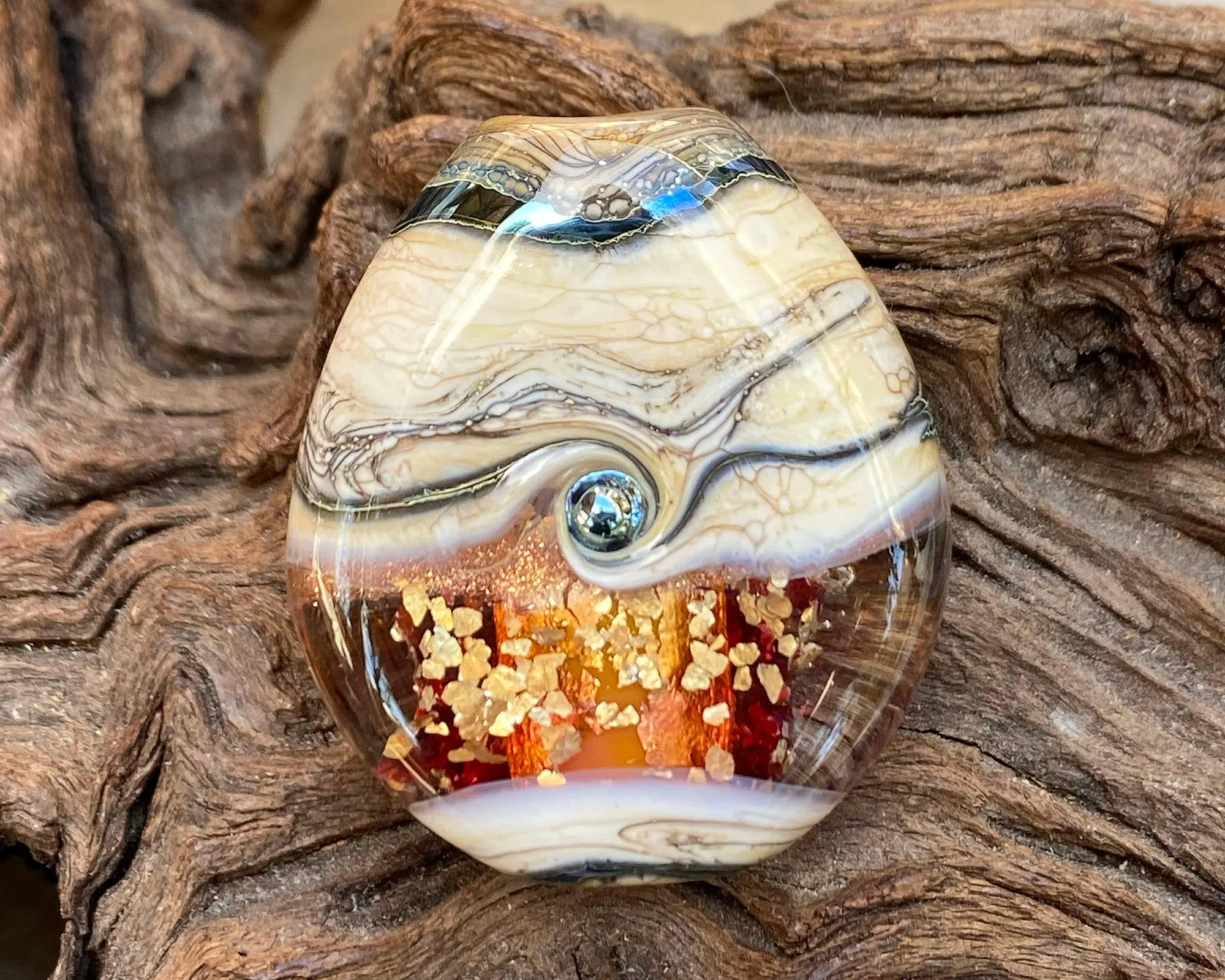 Golden Fire Organic Lampwork Focal Bead SRA