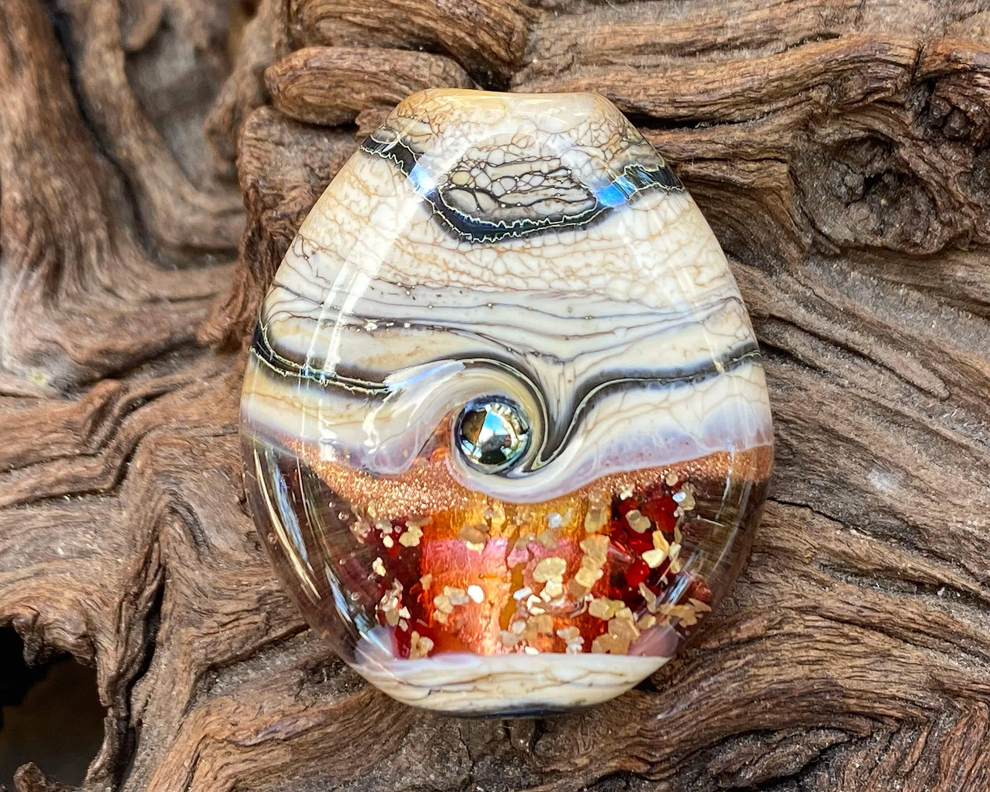 Golden Fire Organic Lampwork Focal Bead SRA