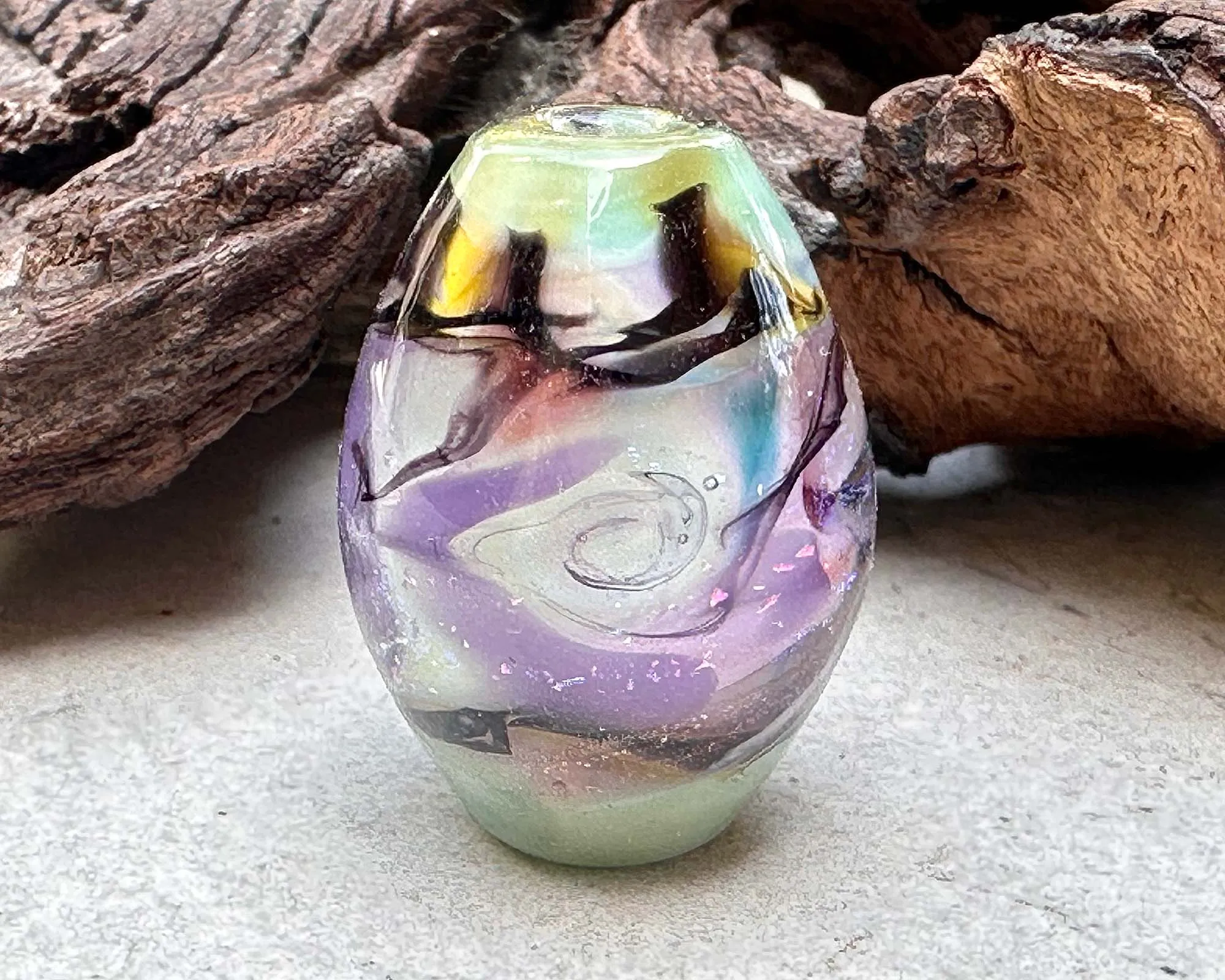 Green & Purple Dichroic Lampwork Focal Bead SRA