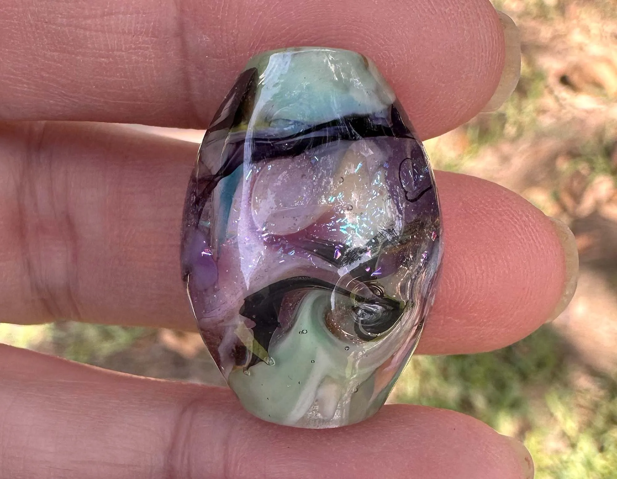 Green & Purple Dichroic Lampwork Focal Bead SRA