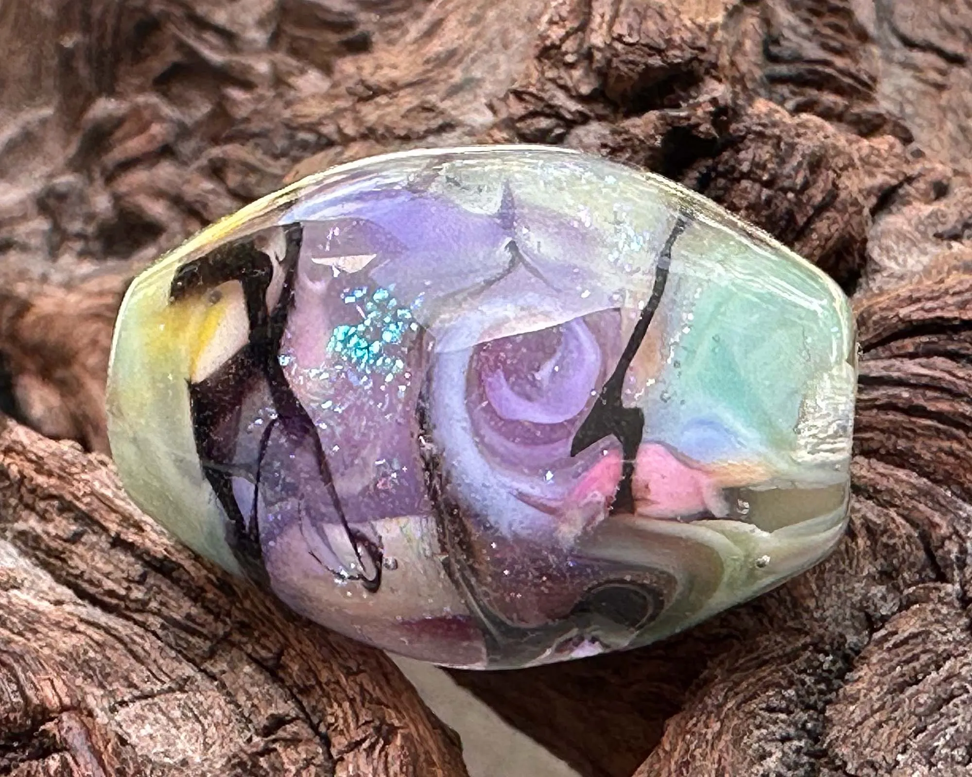 Green & Purple Dichroic Lampwork Focal Bead SRA