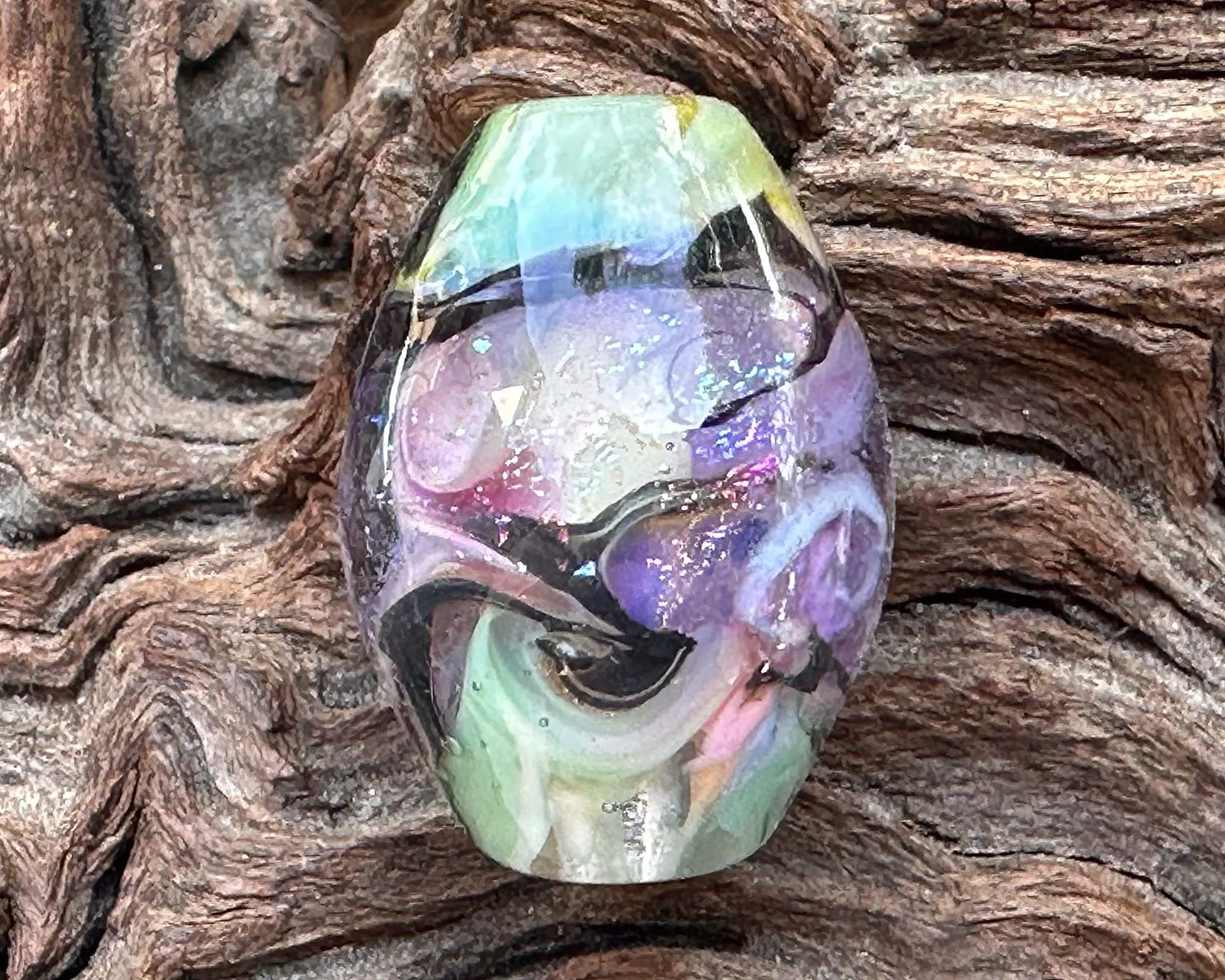 Green & Purple Dichroic Lampwork Focal Bead SRA