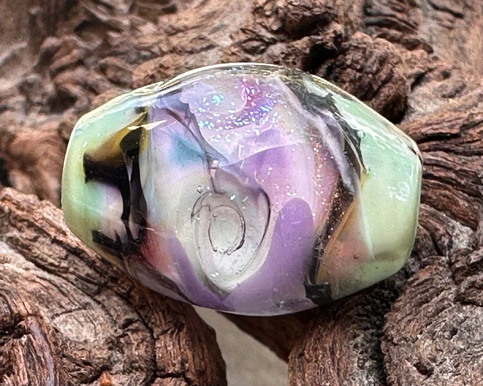 Green & Purple Dichroic Lampwork Focal Bead SRA