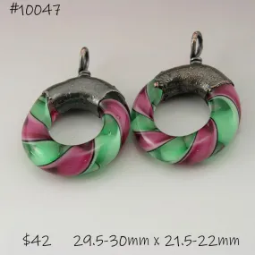 Green and Pink Watermelon Twist Circle Pair with Copper Electroforming