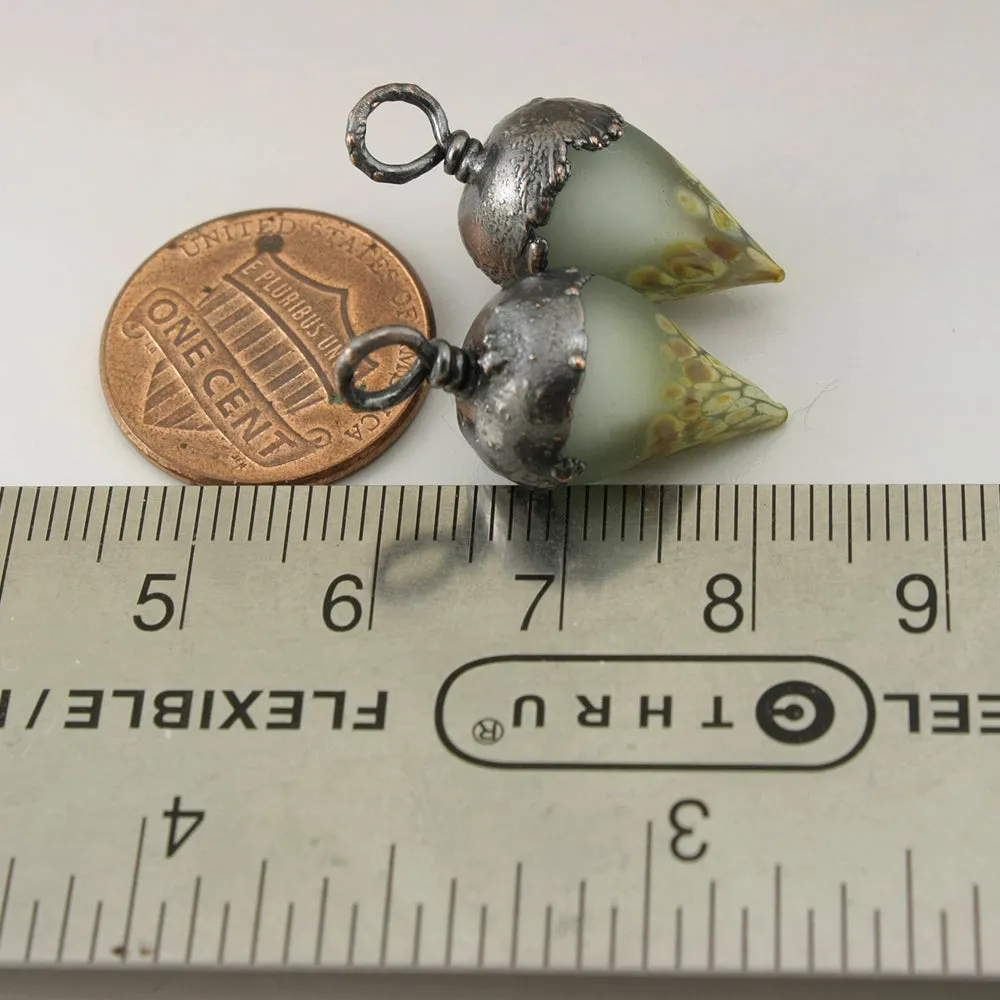 Grey over White Etched Raku Drops with Copper Electroforming