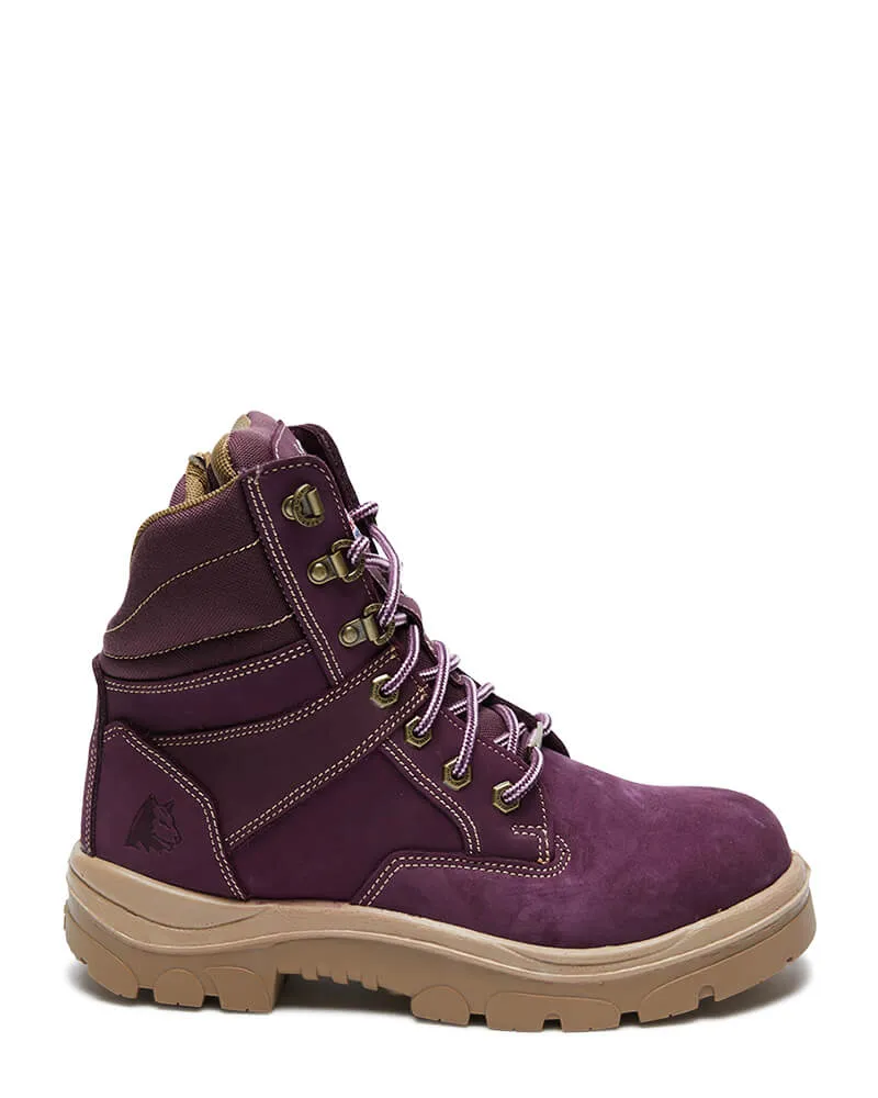 Ladies Southern Cross Lace Up Ankle Boot with Zip - Purple