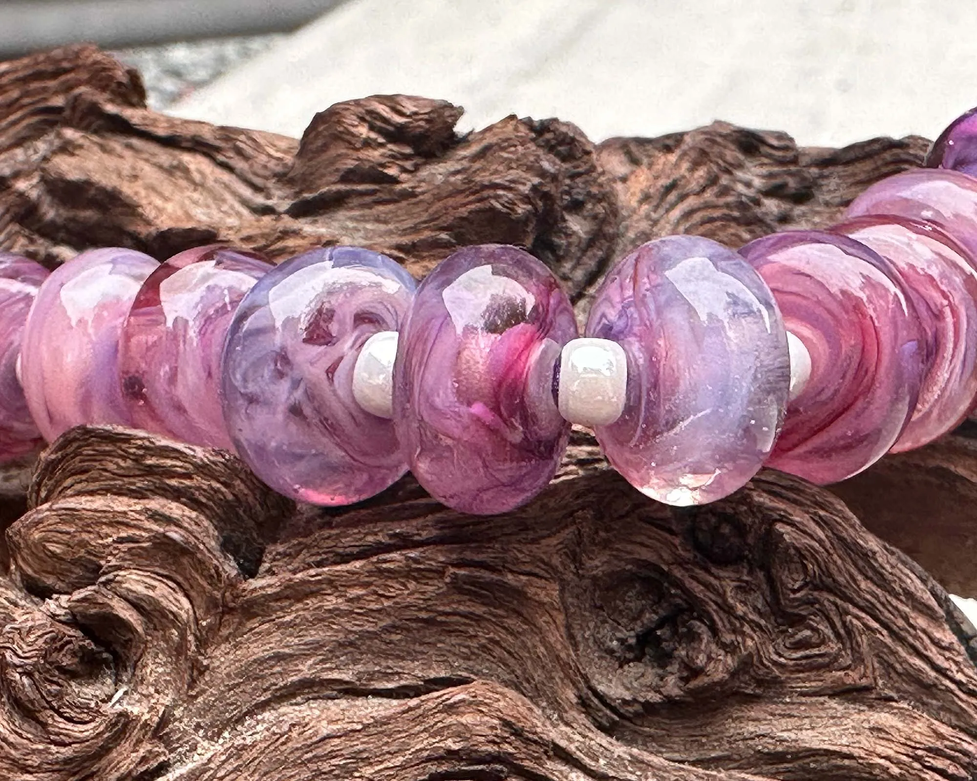 MTO Light Peony Pink Shimmer Lampwork Beads