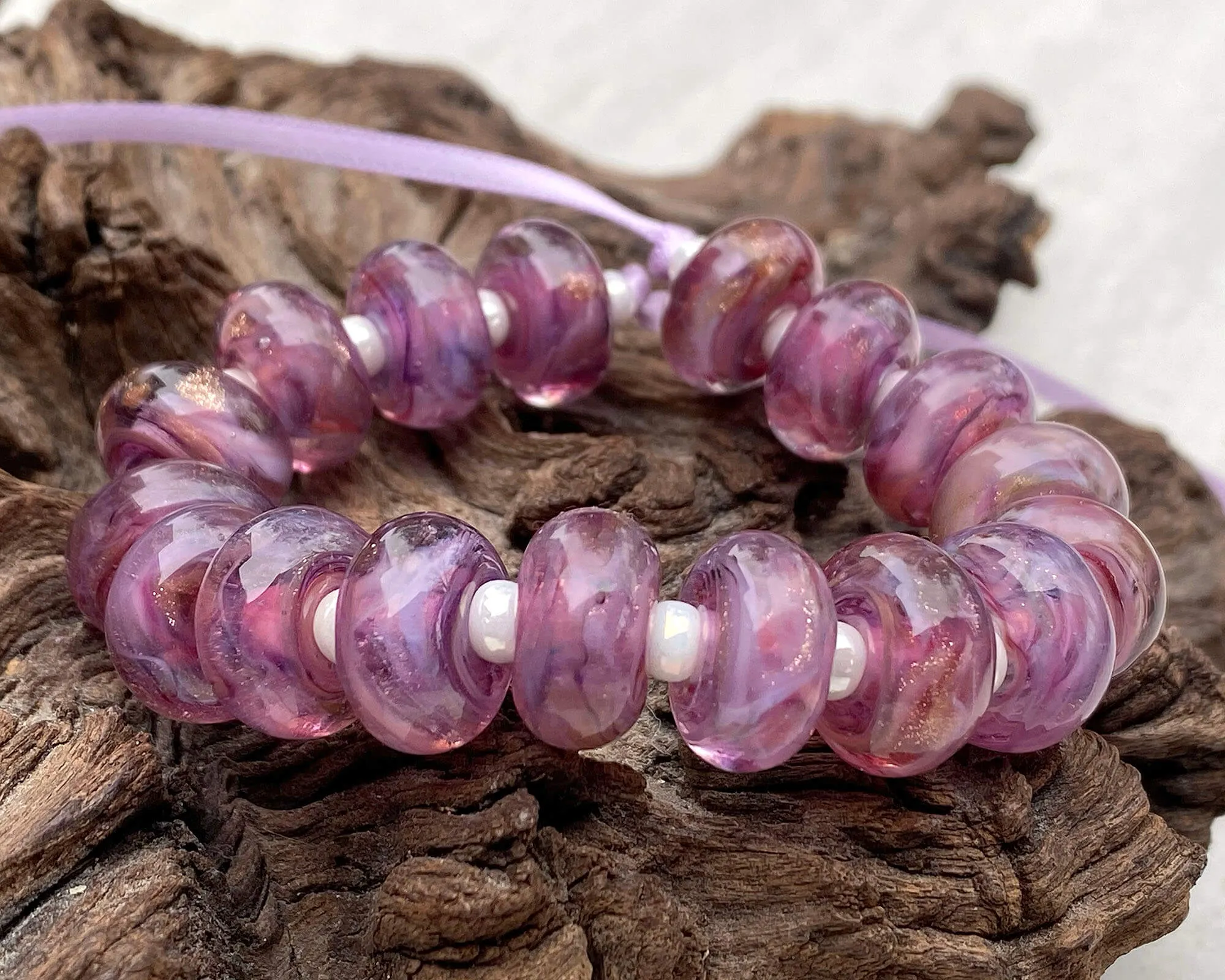 MTO Peony Pink Shimmer Lampwork Beads