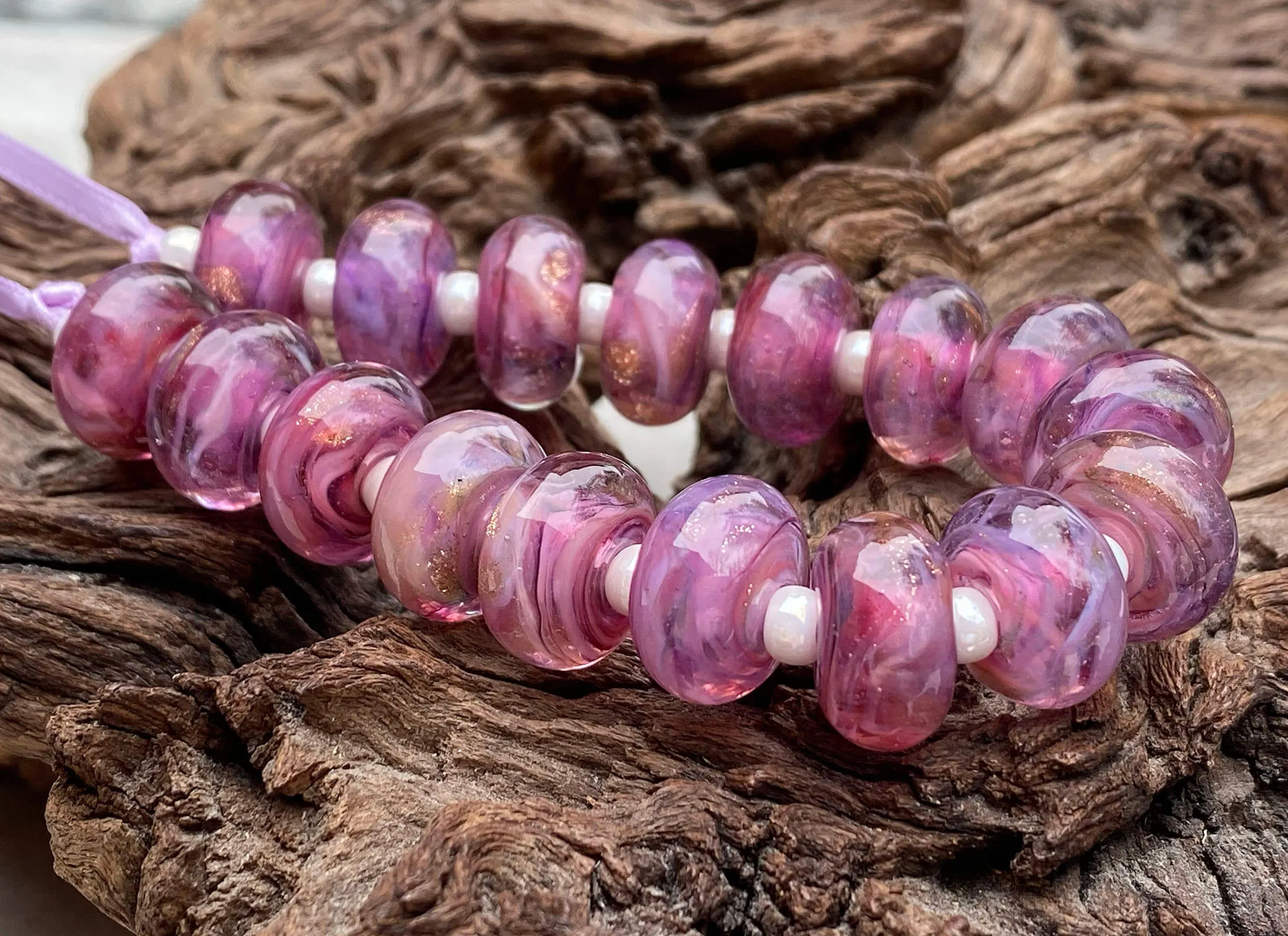 MTO Peony Pink Shimmer Lampwork Beads