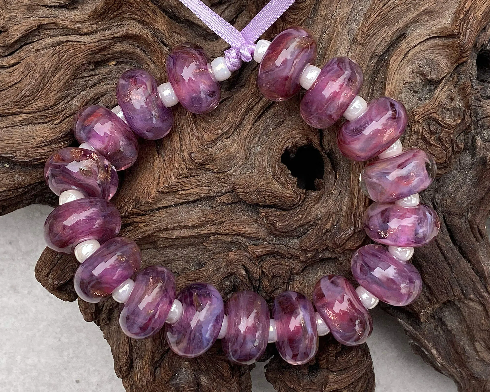 MTO Peony Pink Shimmer Lampwork Beads