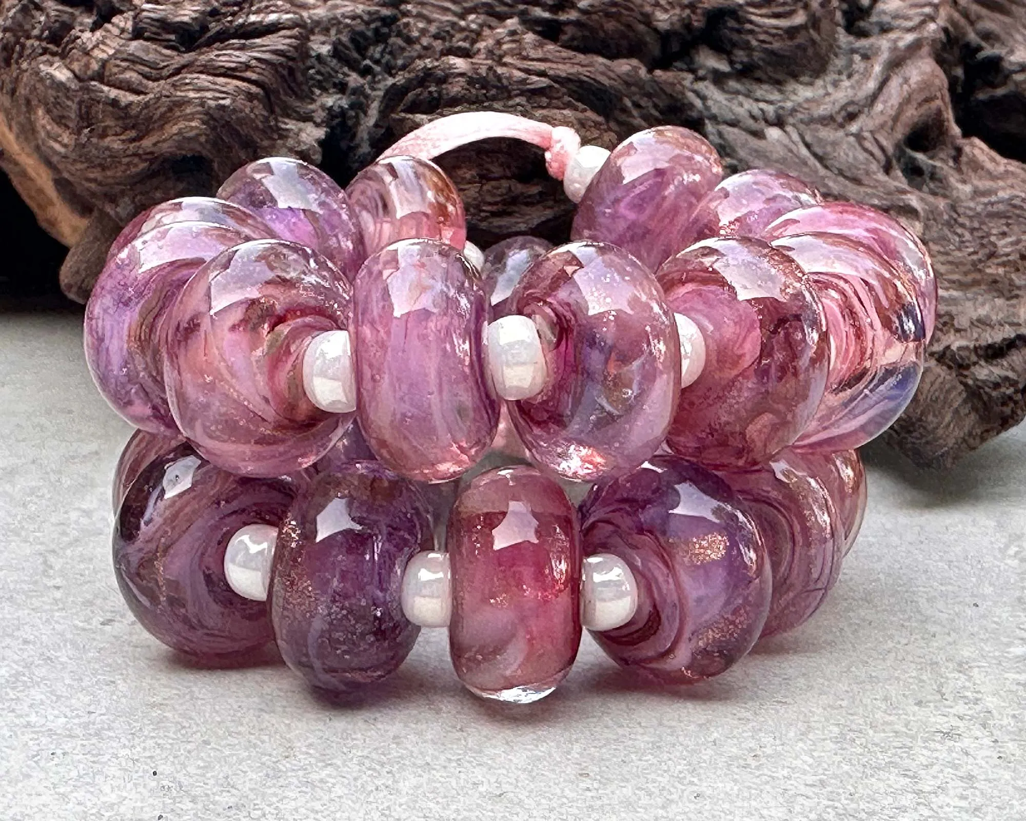 MTO Peony Pink Shimmer Lampwork Beads