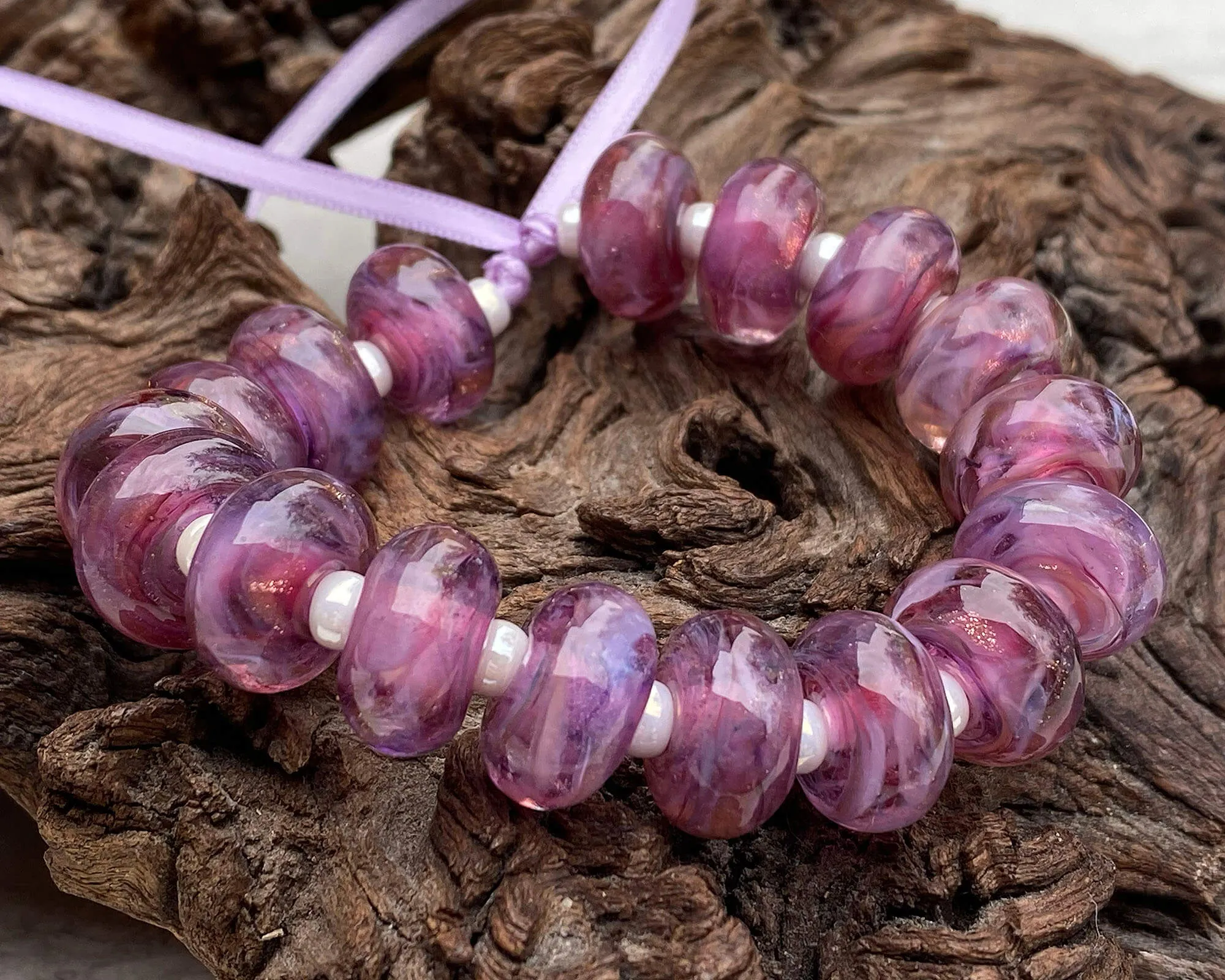 MTO Peony Pink Shimmer Lampwork Beads