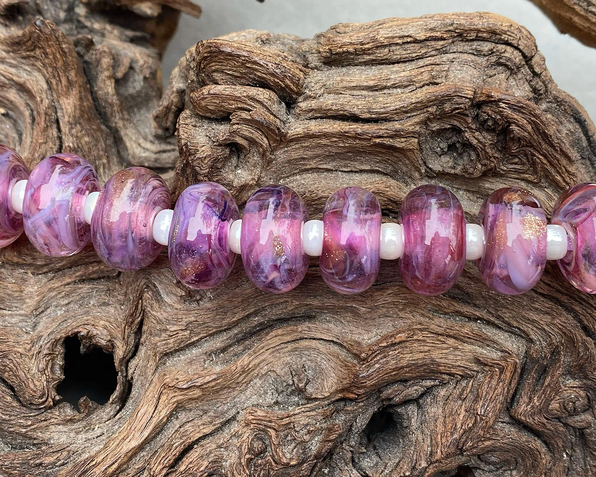 MTO Peony Pink Shimmer Lampwork Beads