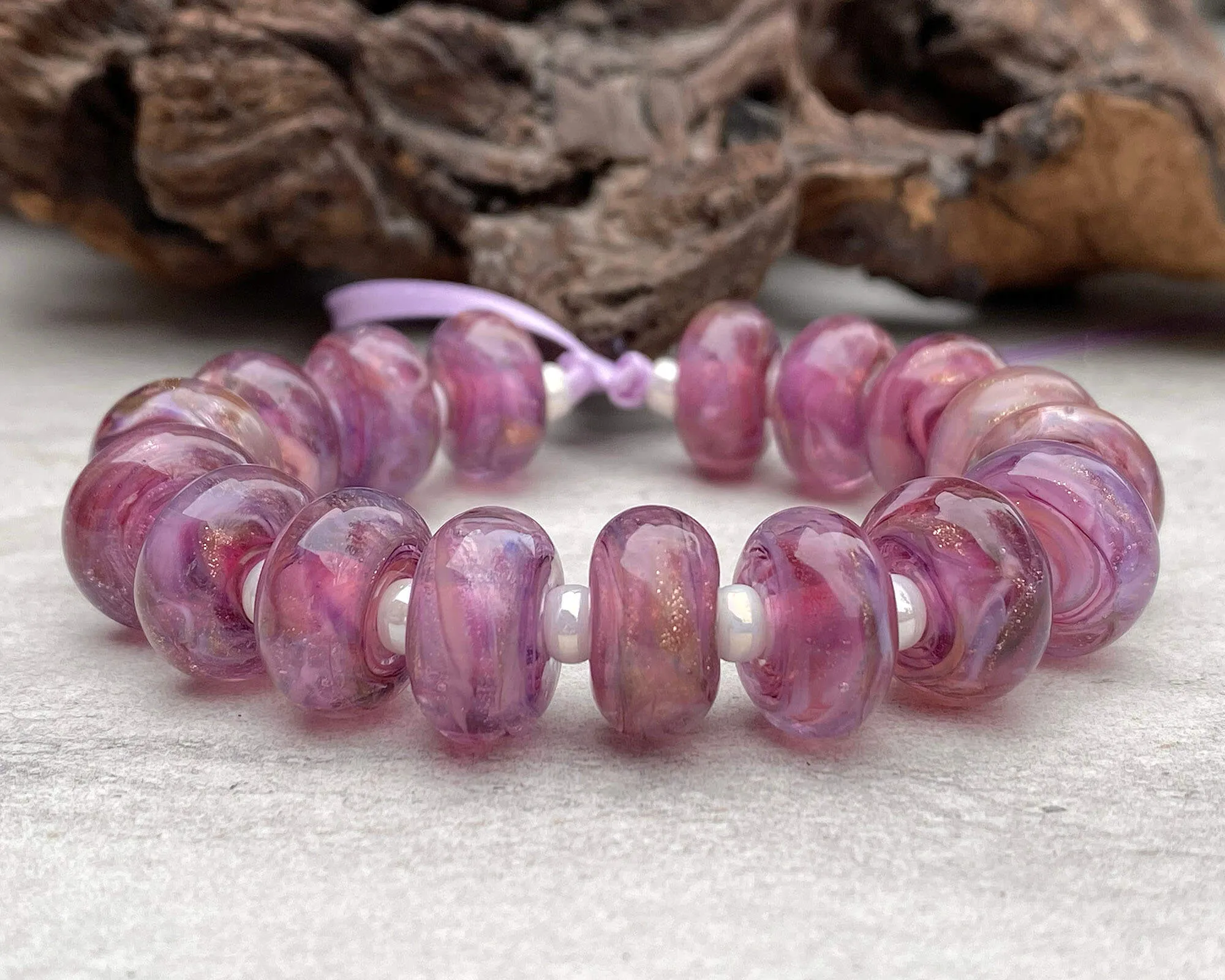 MTO Peony Pink Shimmer Lampwork Beads