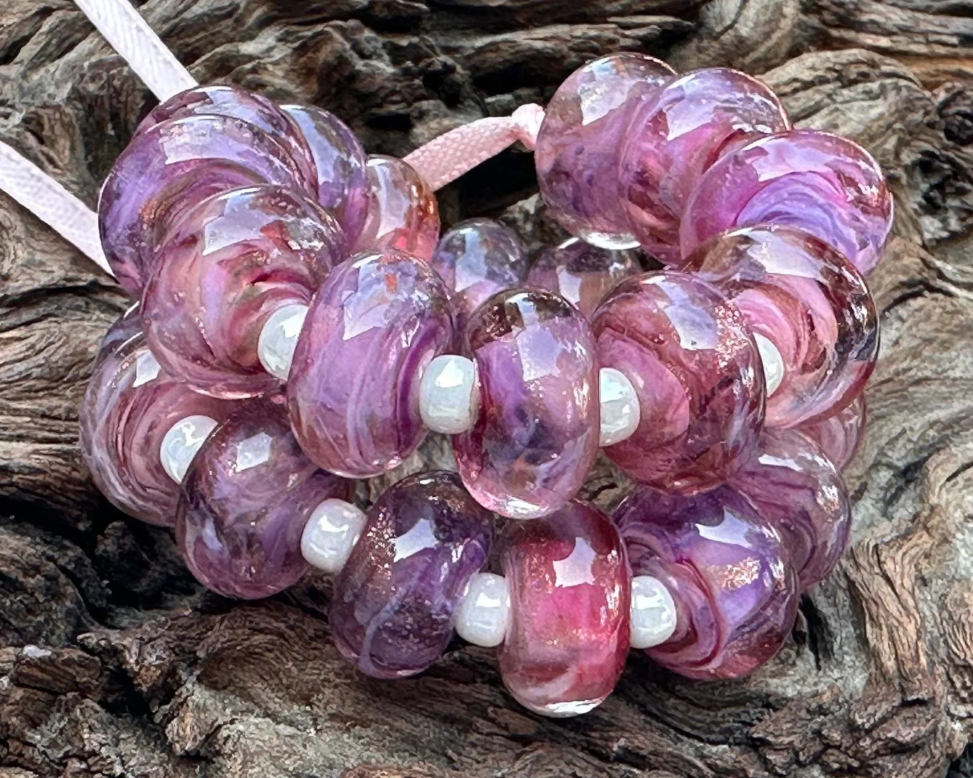 MTO Peony Pink Shimmer Lampwork Beads