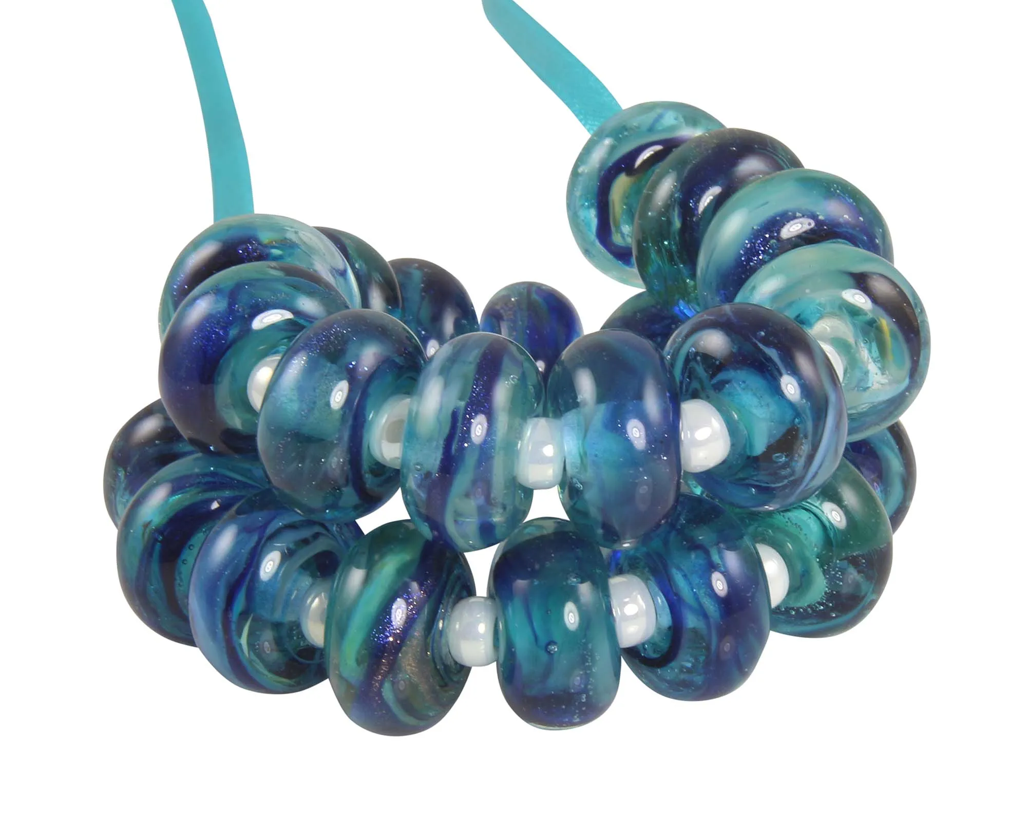 MTO Sparkling Blue Lagoon Lampwork Beads Set SRA Made to Order