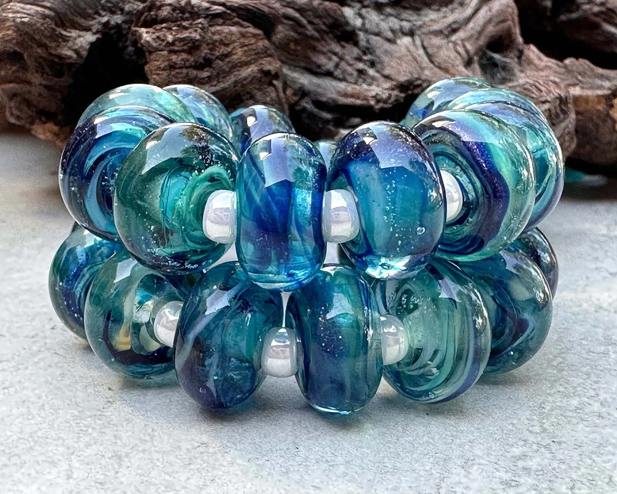 MTO Sparkling Blue Lagoon Lampwork Beads Set SRA Made to Order